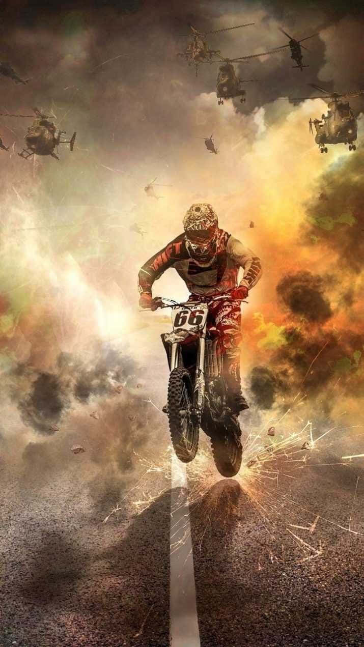 Honda Dirt Bike, motocross rider, helicopters, SD Phone Wallpaper