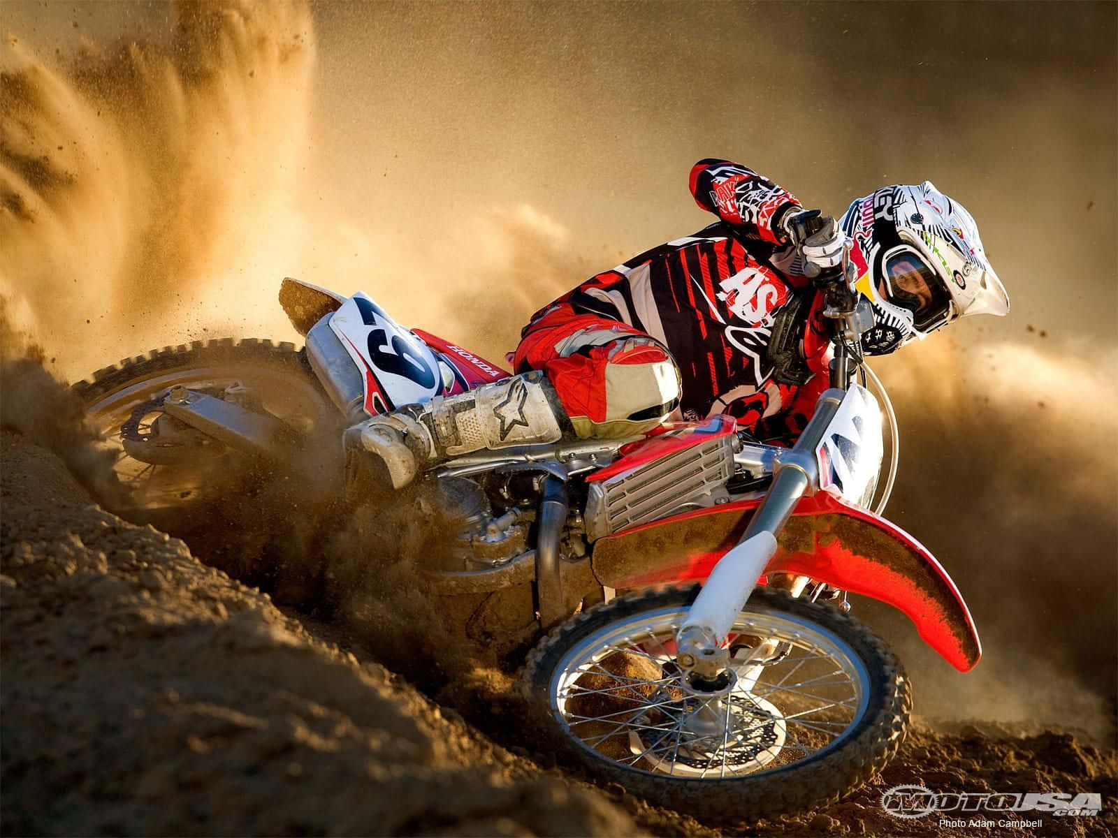 Honda Dirt Bike, motocross rider, sharp turn, HD Desktop Wallpaper