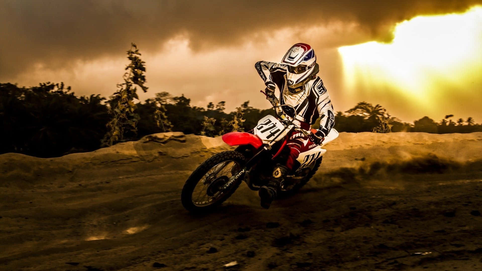 Honda Dirt Bike, motocross rider, dirt track, Full HD Desktop Wallpaper