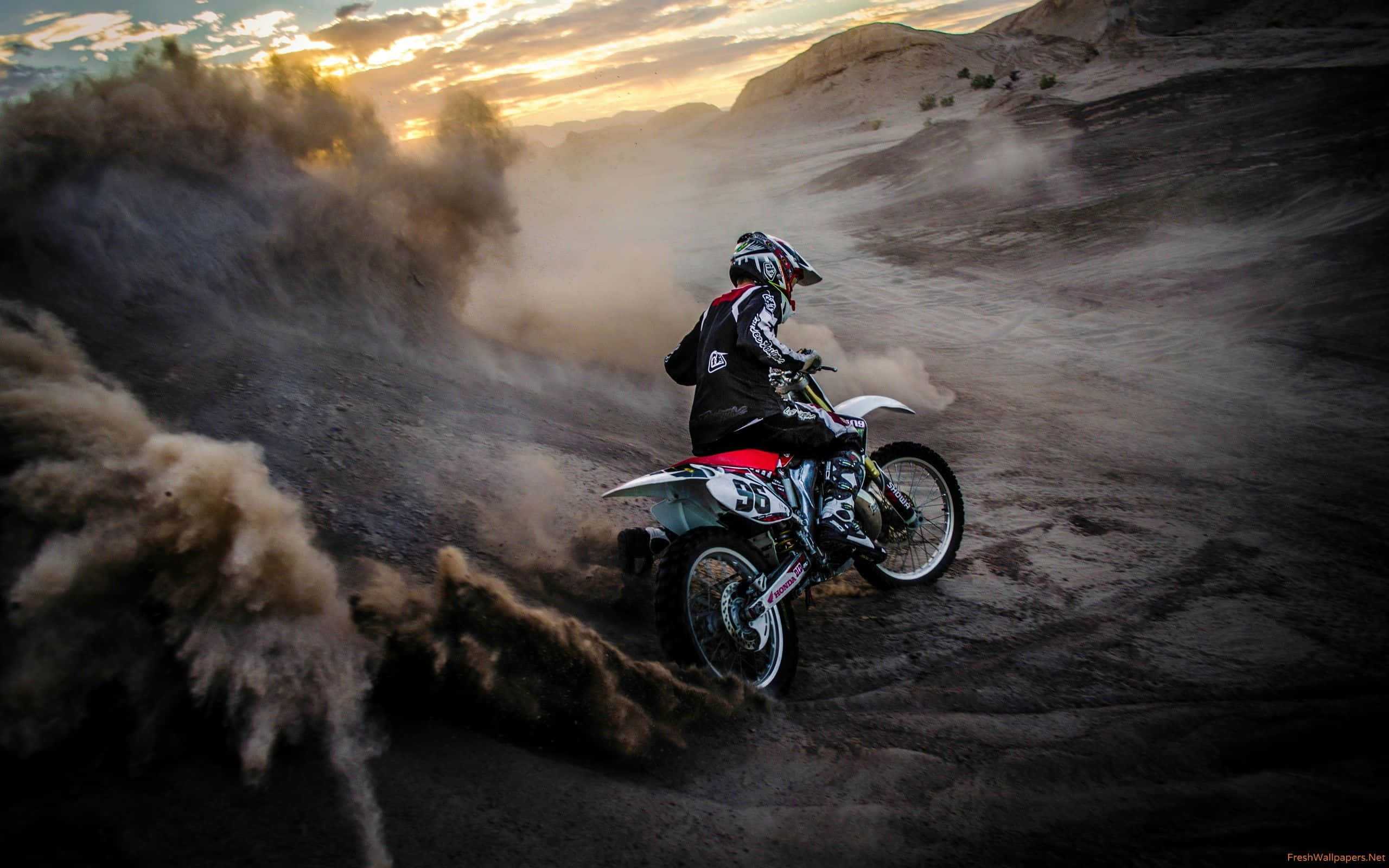 Honda Dirt Bike, dirt track, golden sunset, 2K Desktop Wallpaper