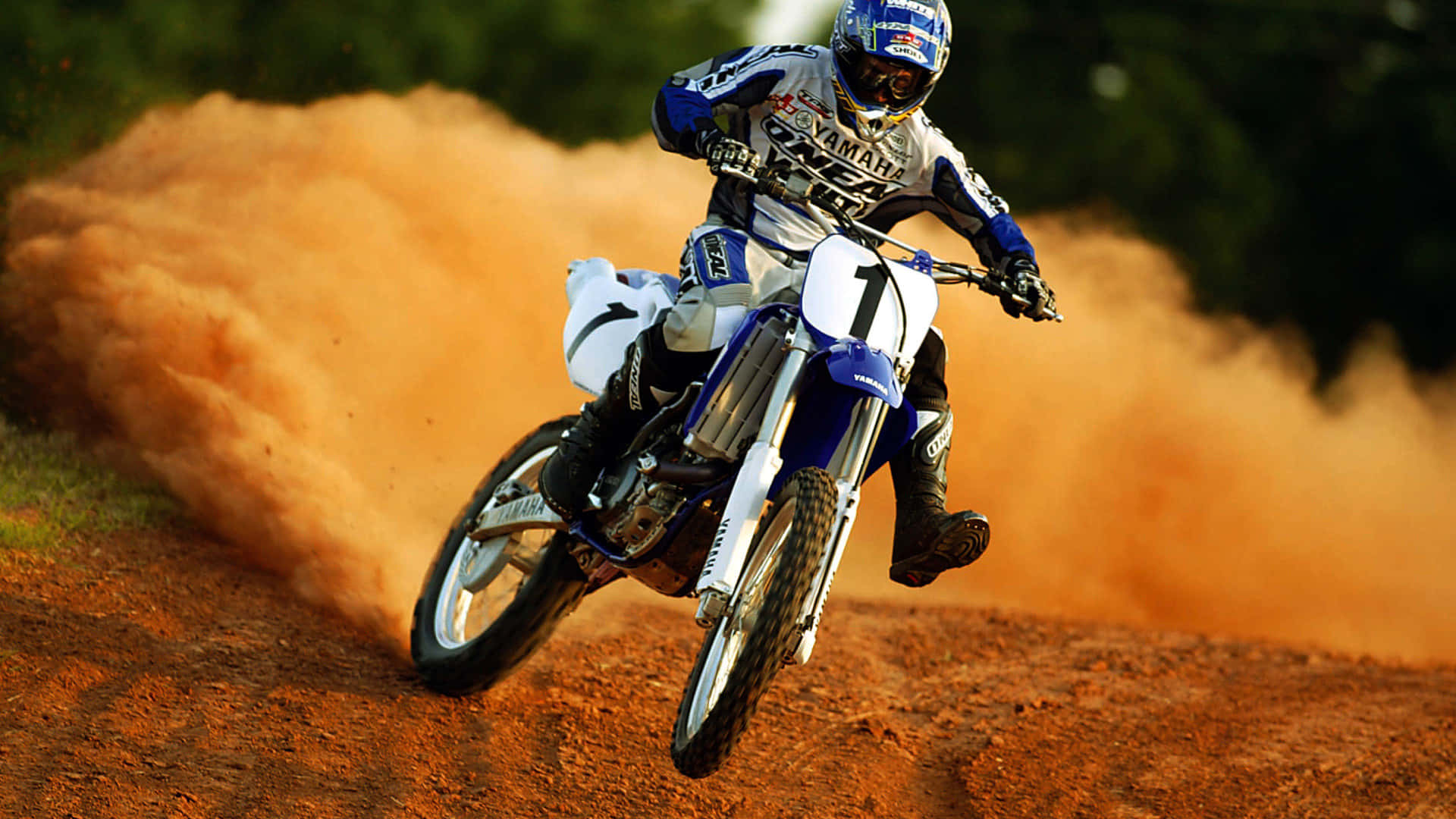 Honda Dirt Bike, motocross rider, blue and white gear, Full HD Desktop Wallpaper