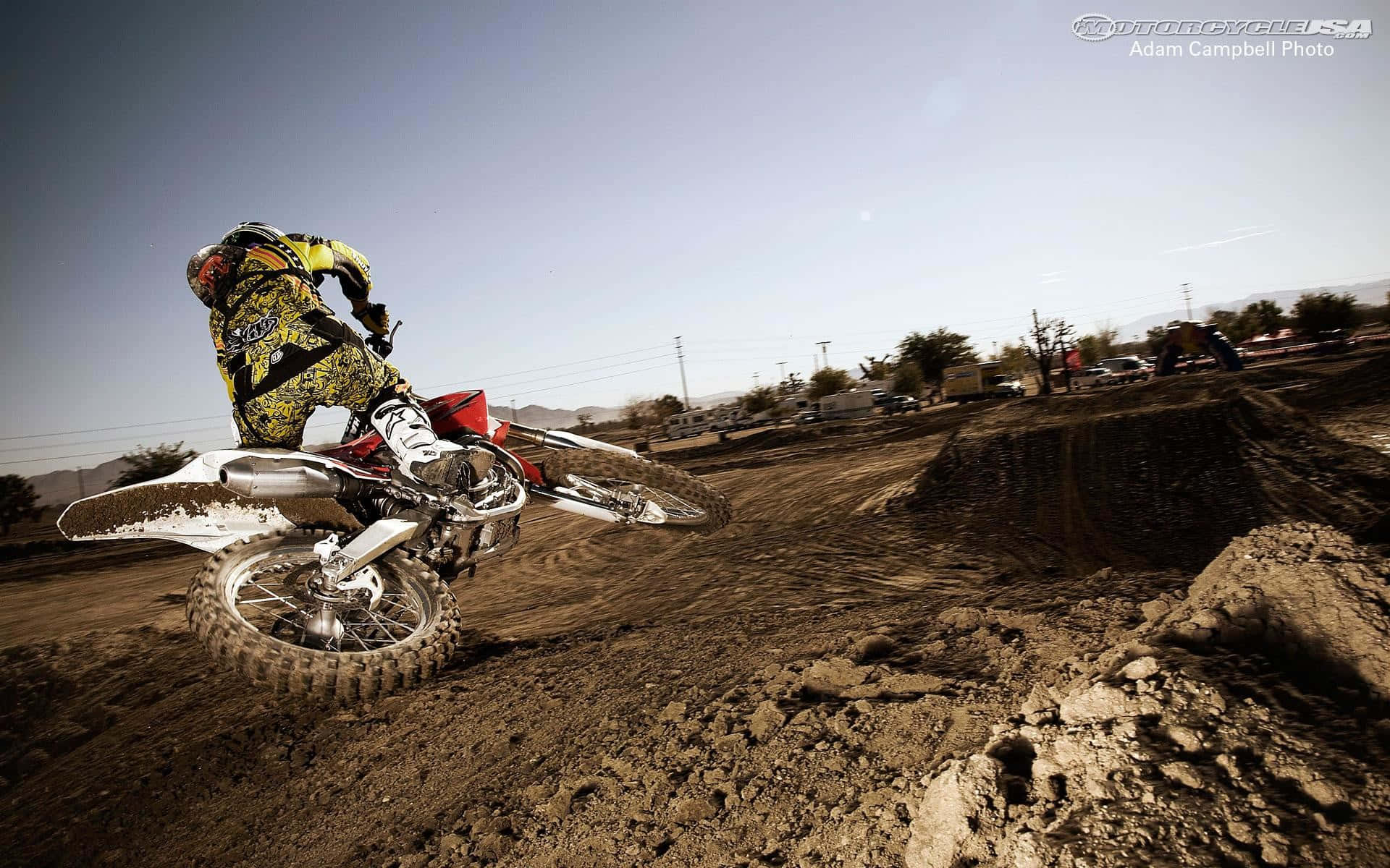Honda Dirt Bike, motocross rider, dirt track, Full HD Desktop Wallpaper