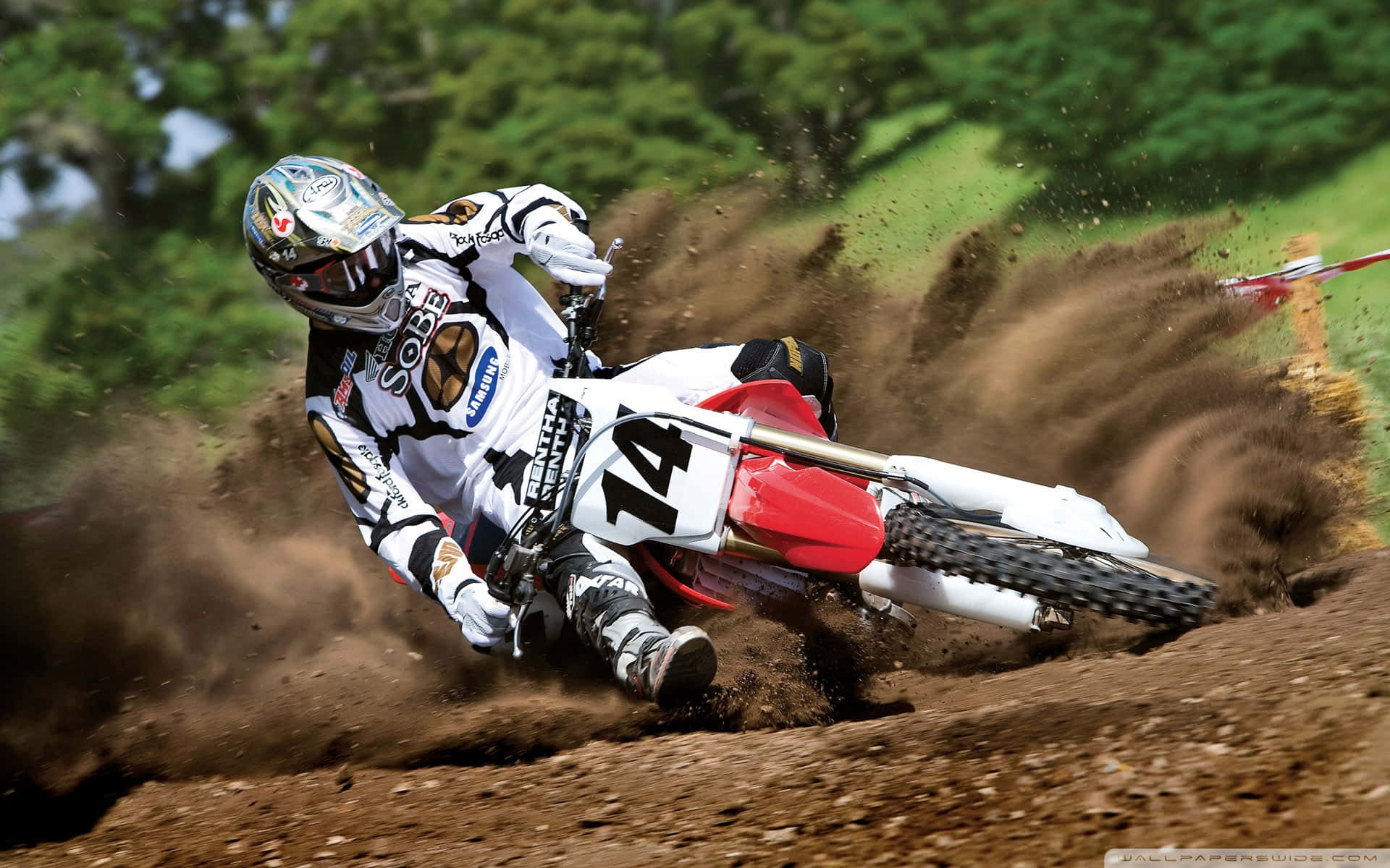 Honda Dirt Bike, dirt track, motocross rider, Full HD Desktop Wallpaper