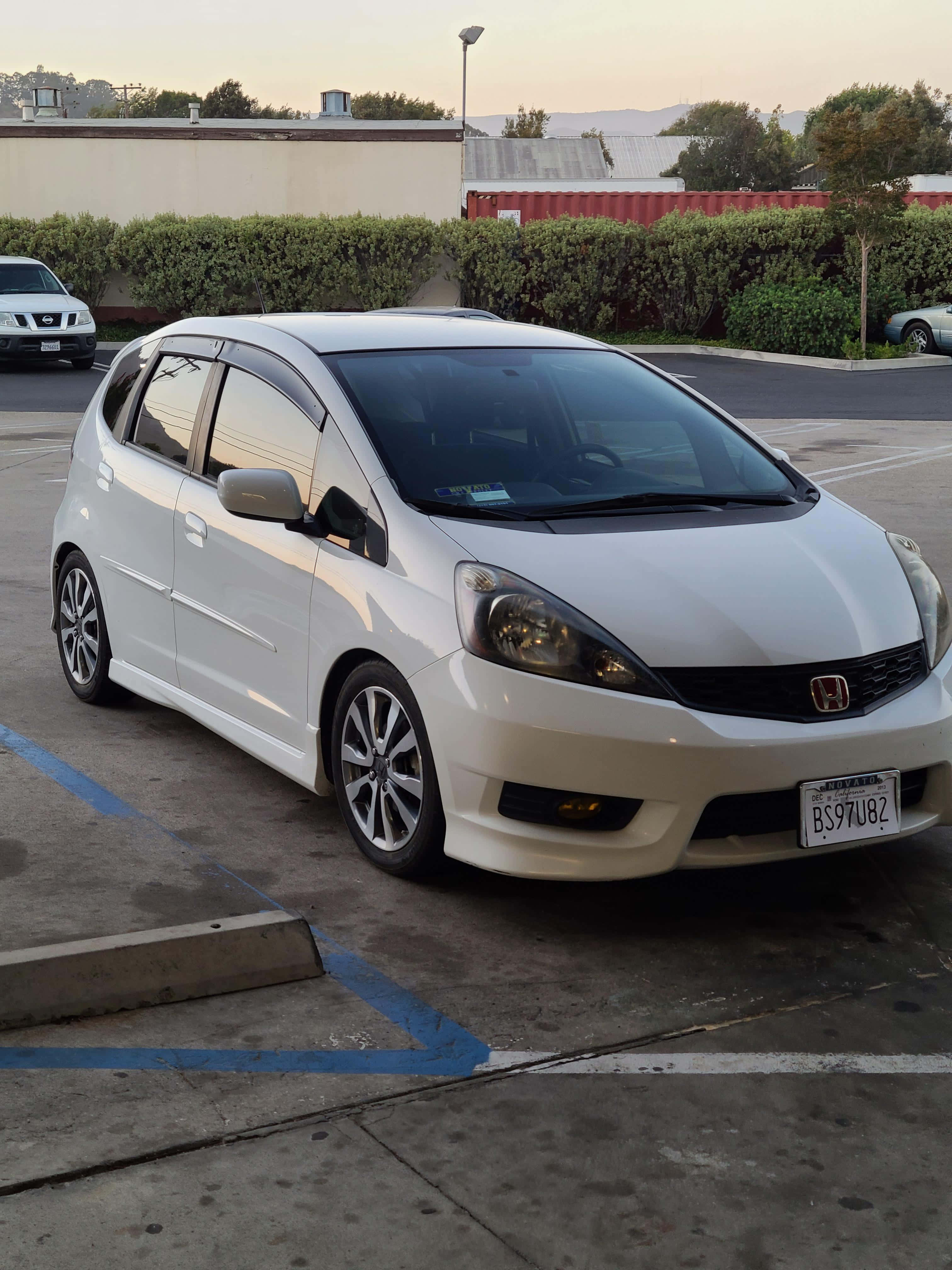Honda Fit, white, concrete lot, 4K Phone Wallpaper