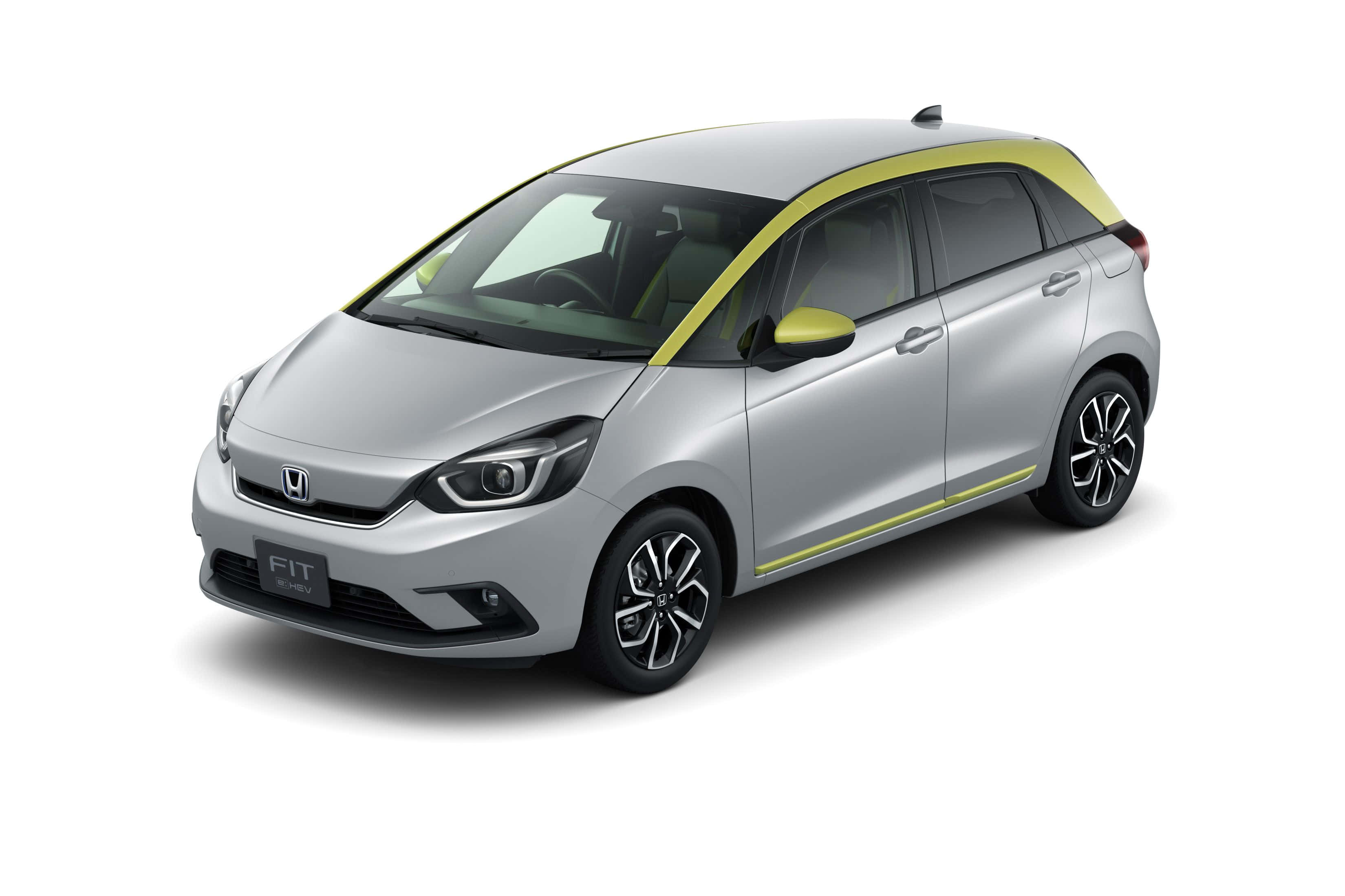 Honda Fit, silver, vibrant yellow accents, 2K Desktop Wallpaper