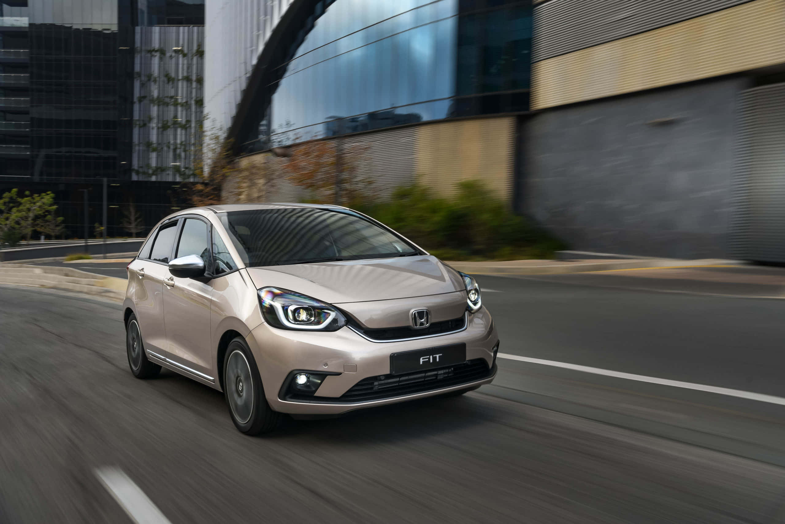 Honda Fit, silver, city street, 2K Desktop Wallpaper