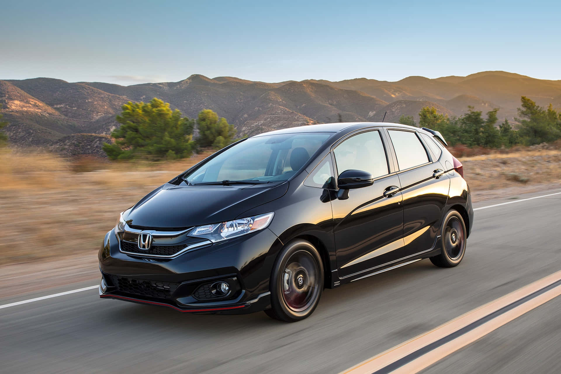 Honda Fit, black, desert highway, Full HD Desktop Wallpaper