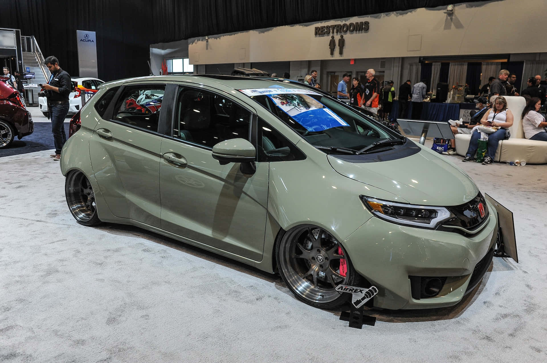 2022 Honda Fit, olive green, shiny custom wheels, Full HD Desktop Wallpaper