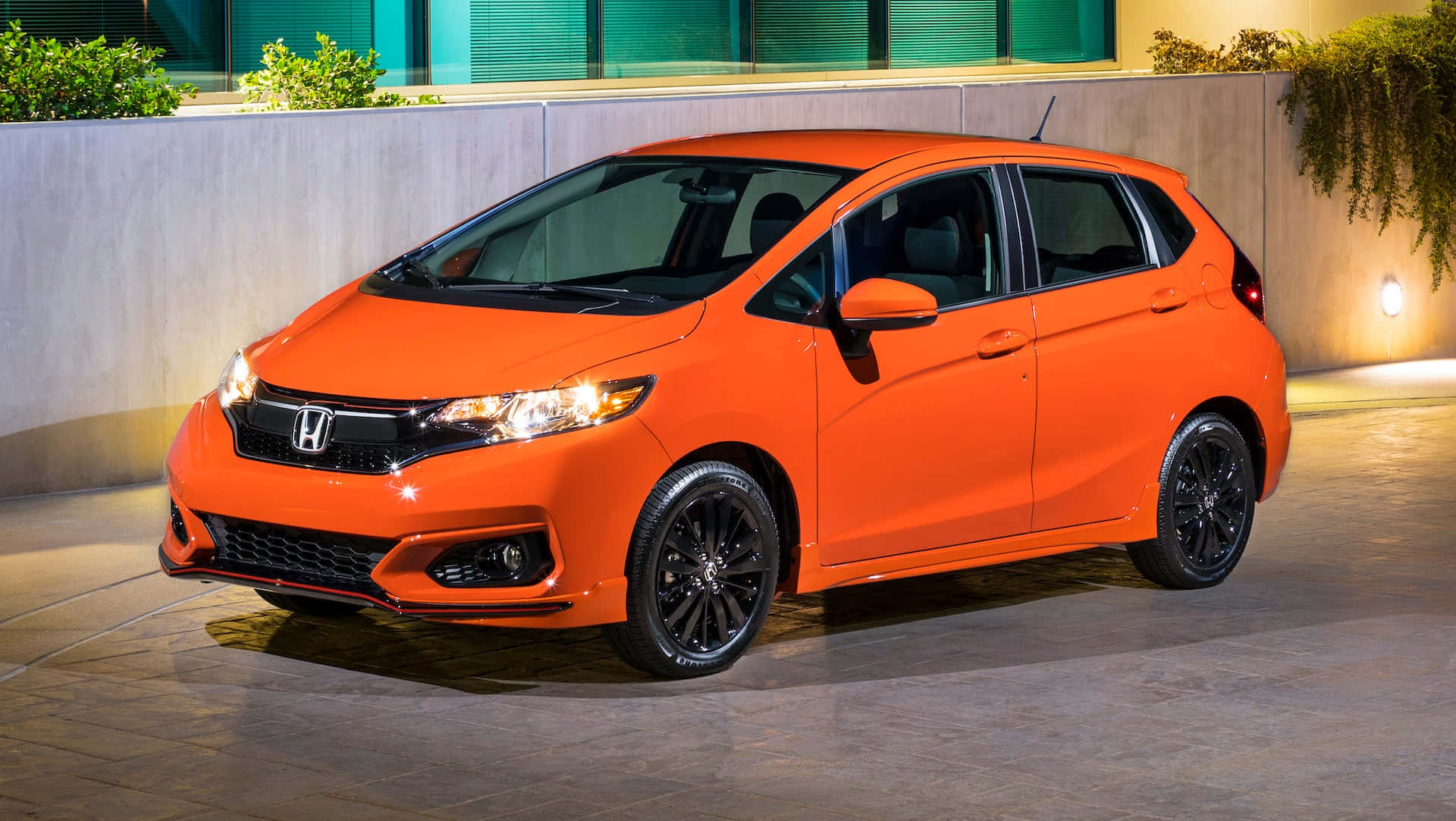 Honda Fit, orange, night, Full HD Desktop Wallpaper