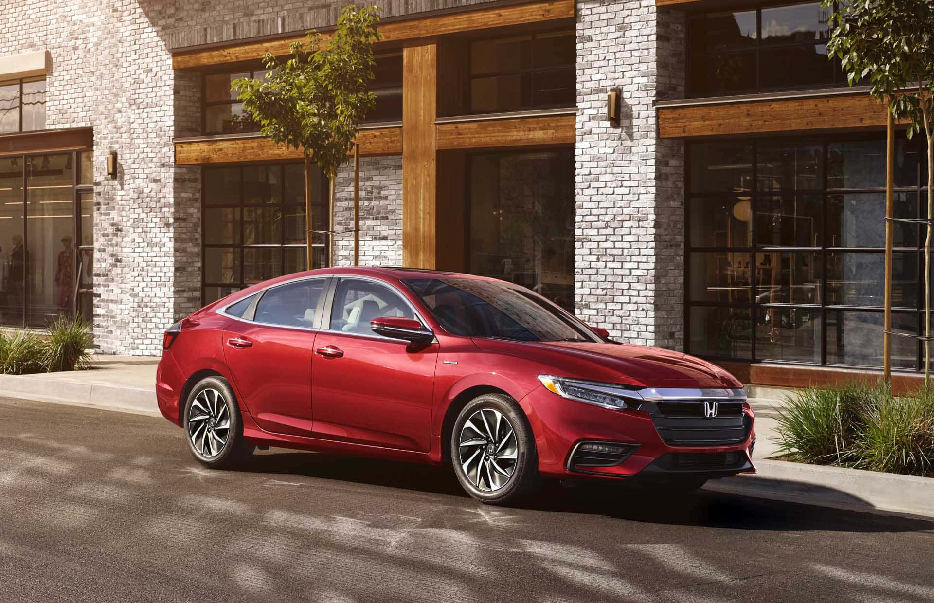 Honda Insight, glossy red, sunlit street, Full HD Desktop Wallpaper