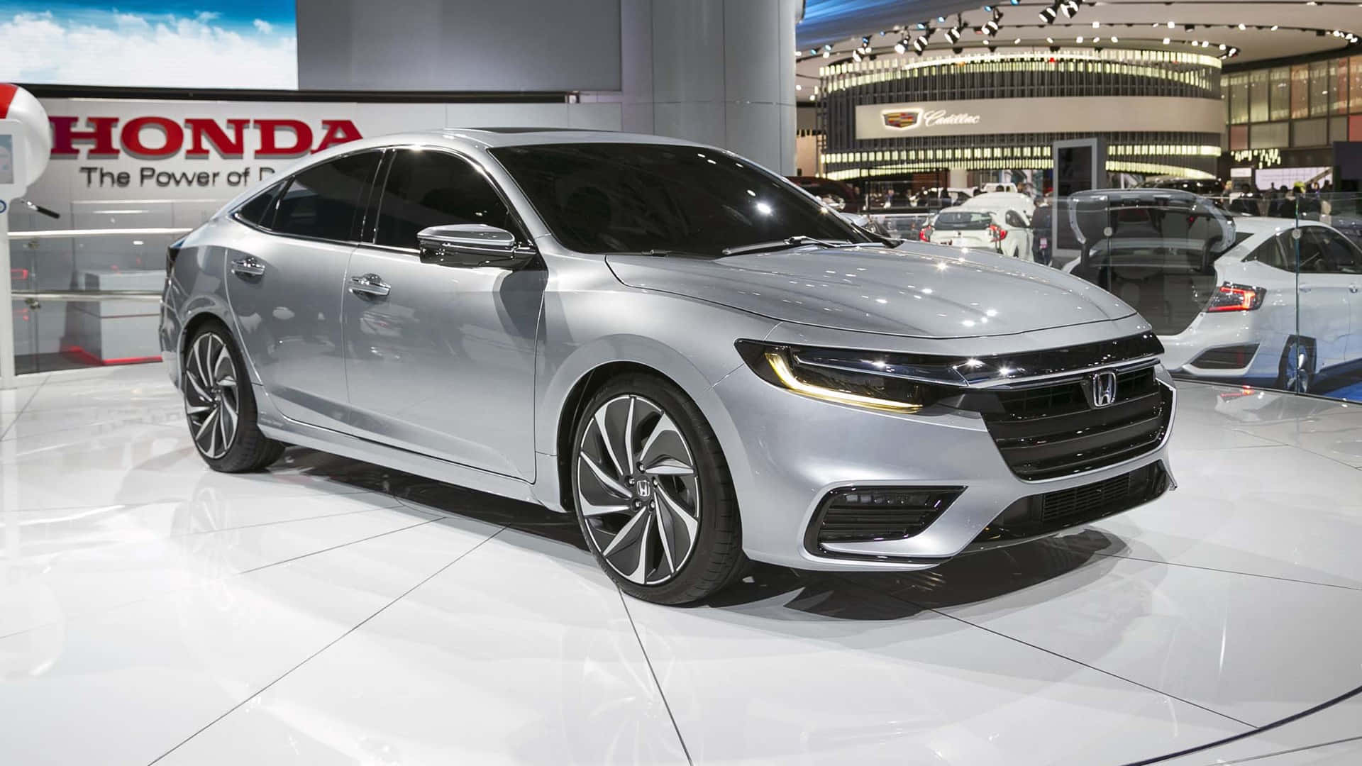 Honda Insight, silver, showroom lights, Full HD Desktop Wallpaper