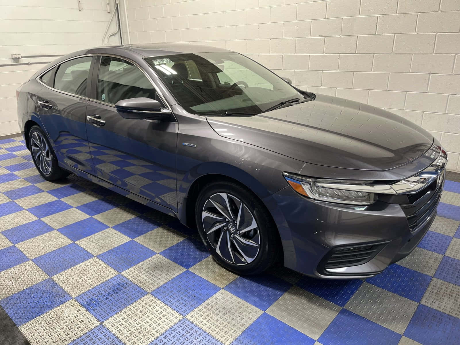 Honda Insight, gray, blue and silver checkered floor, HD Desktop Wallpaper