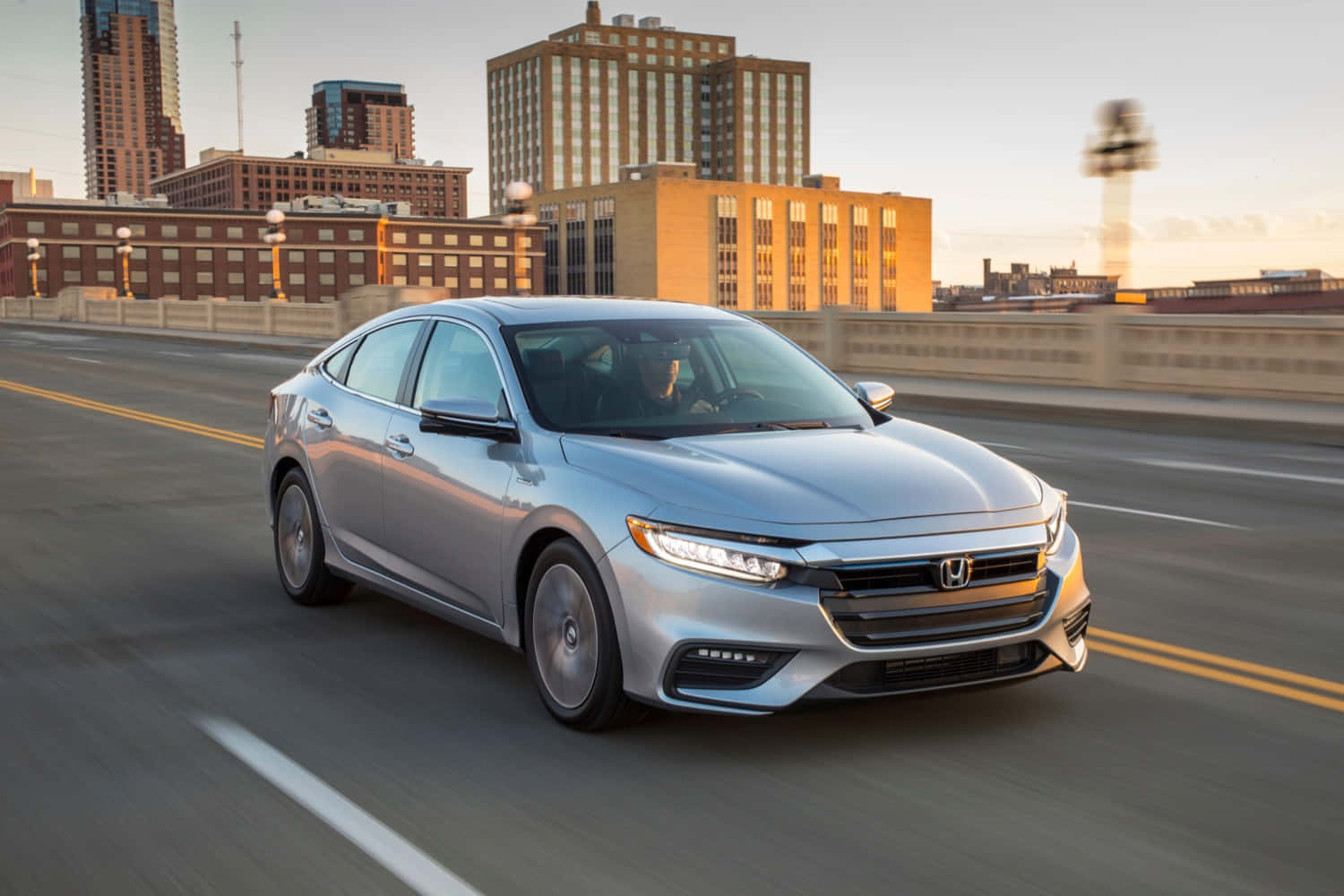 Honda Insight, silver, city bridge, HD Desktop Wallpaper