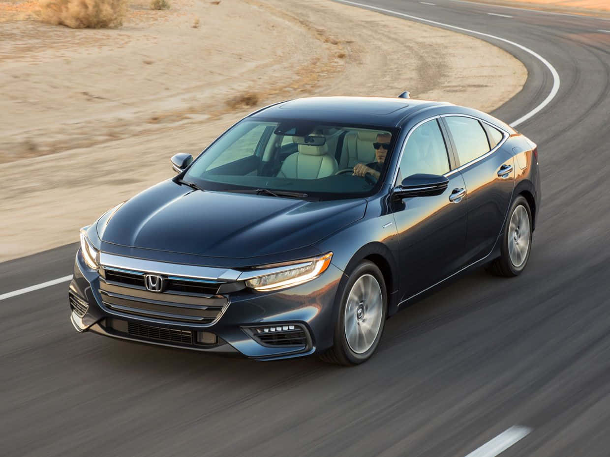 Honda Insight, dark blue, desert highway, SD Desktop Wallpaper