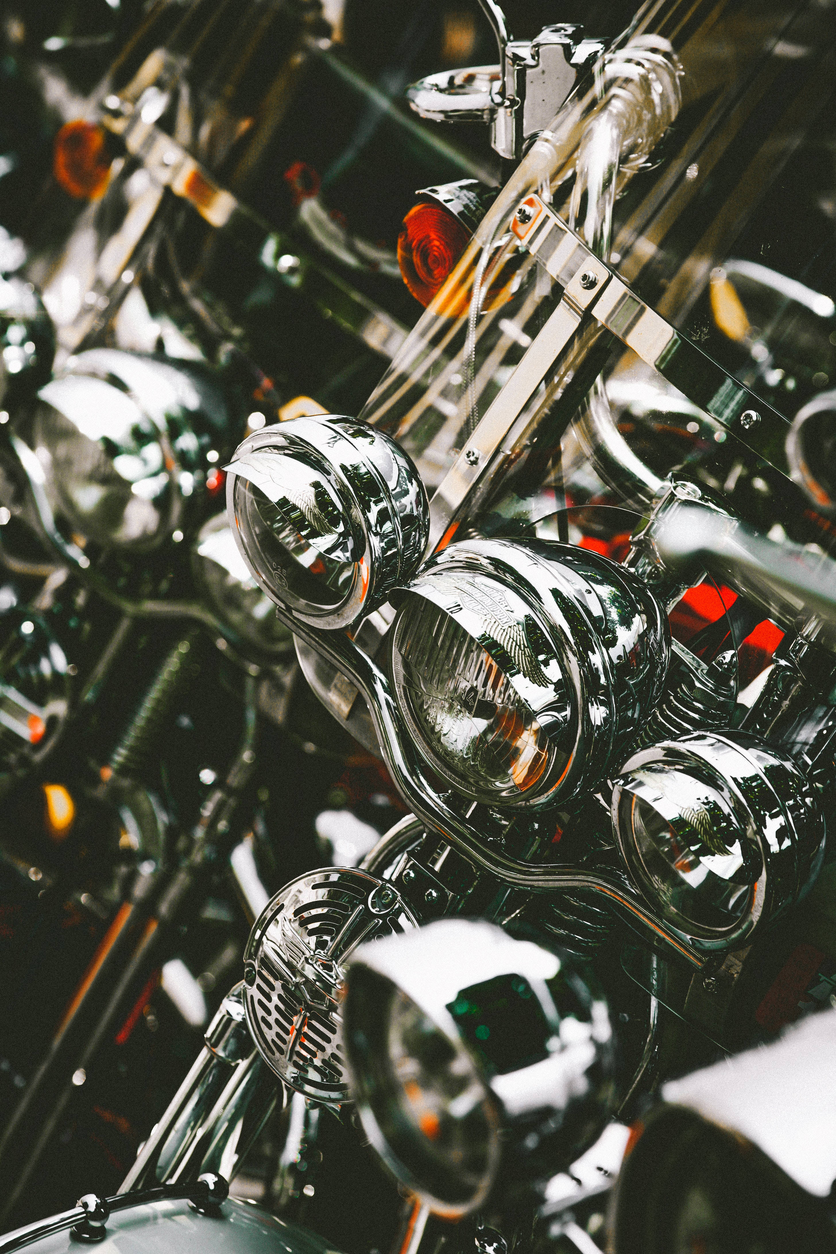 HD Motorcycle, chrome, motorcycle headlights, 4K Phone Wallpaper