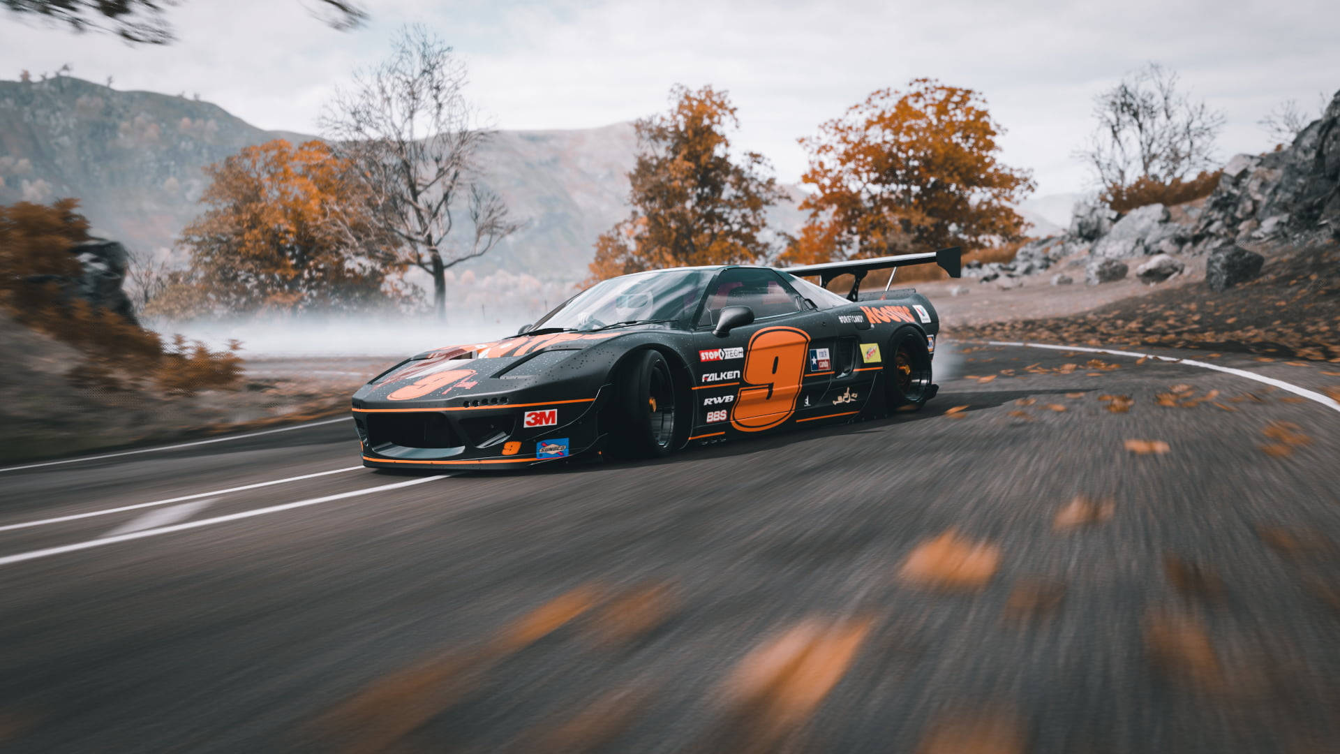 Honda NSX, black and orange, drift racing, Full HD Desktop Wallpaper