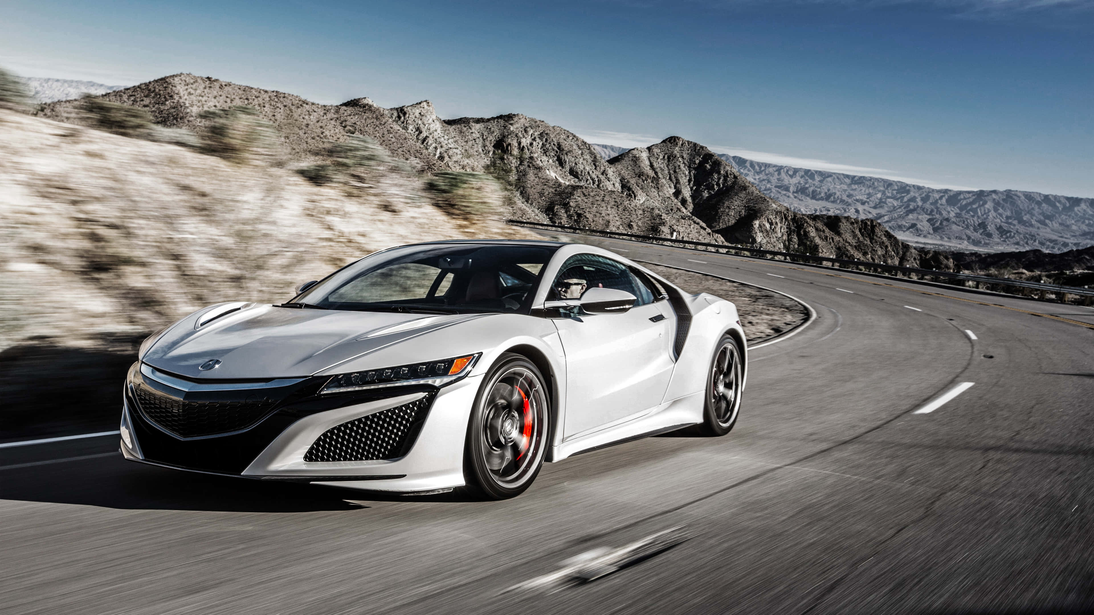 Honda NSX, white, winding mountain road, 4K Desktop Wallpaper