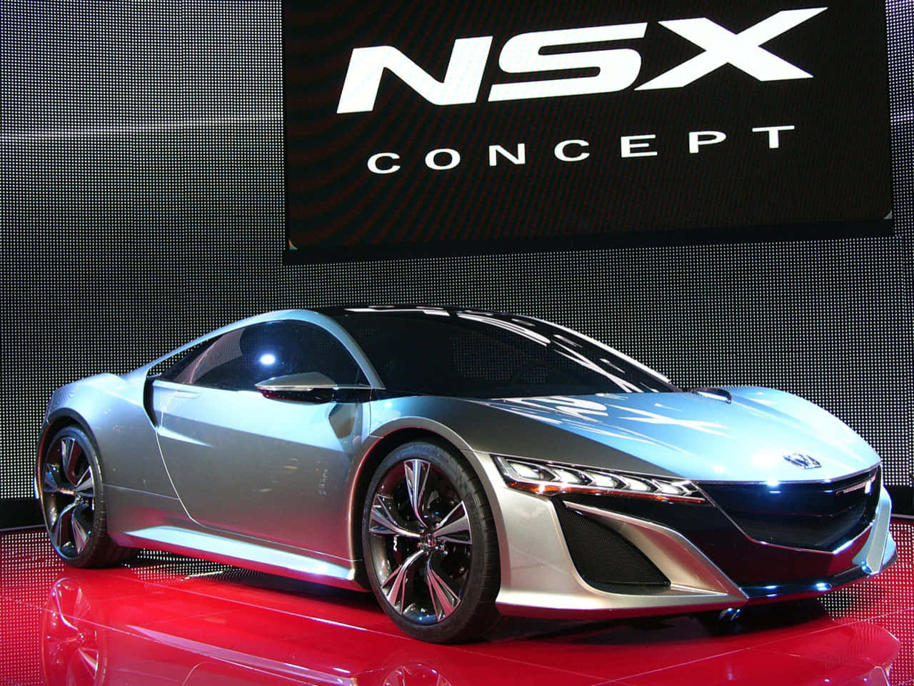 Honda NSX, silver, red reflective platform, HD Desktop Wallpaper