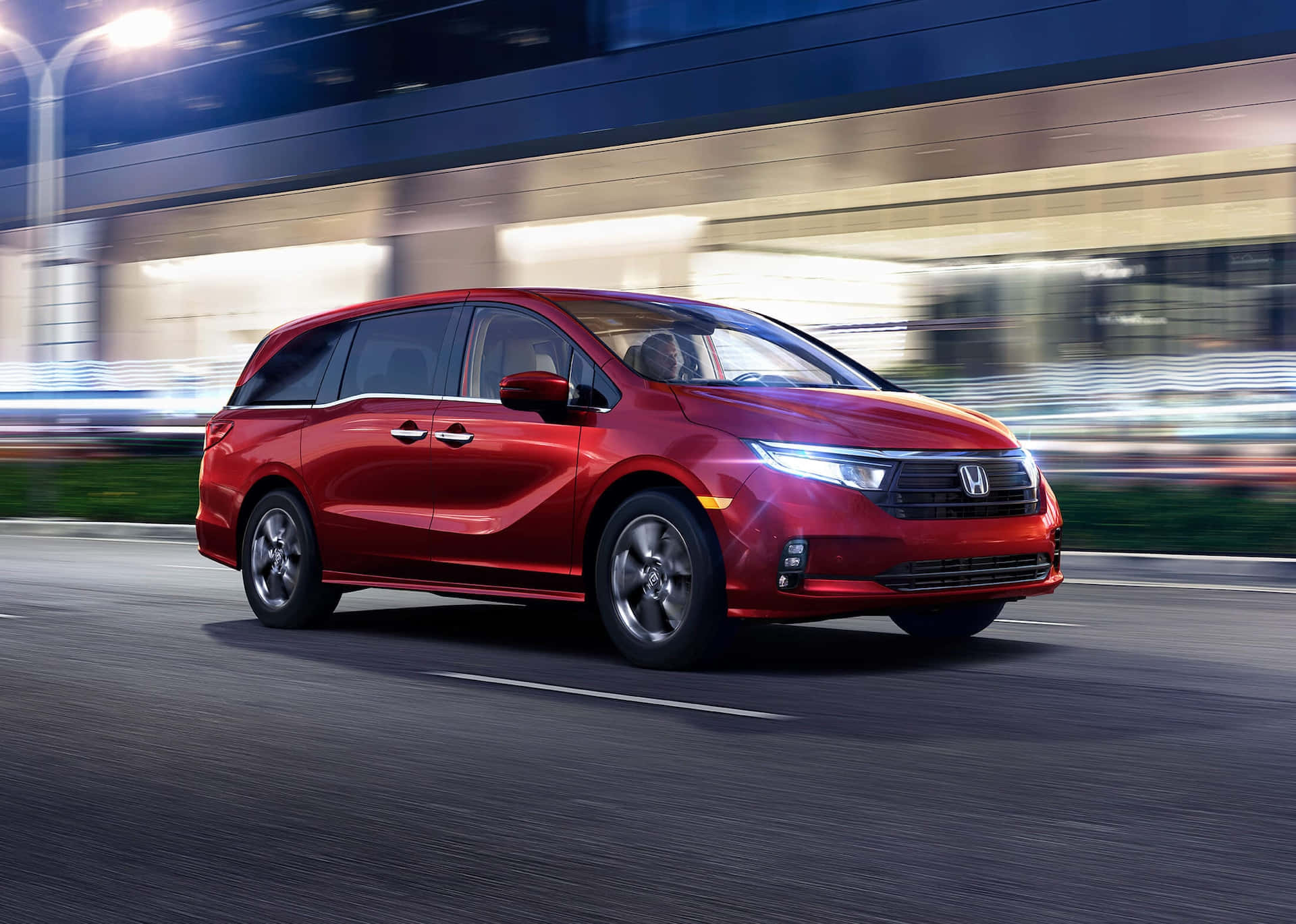Honda Odyssey, red, urban night scene, Full HD Desktop Wallpaper