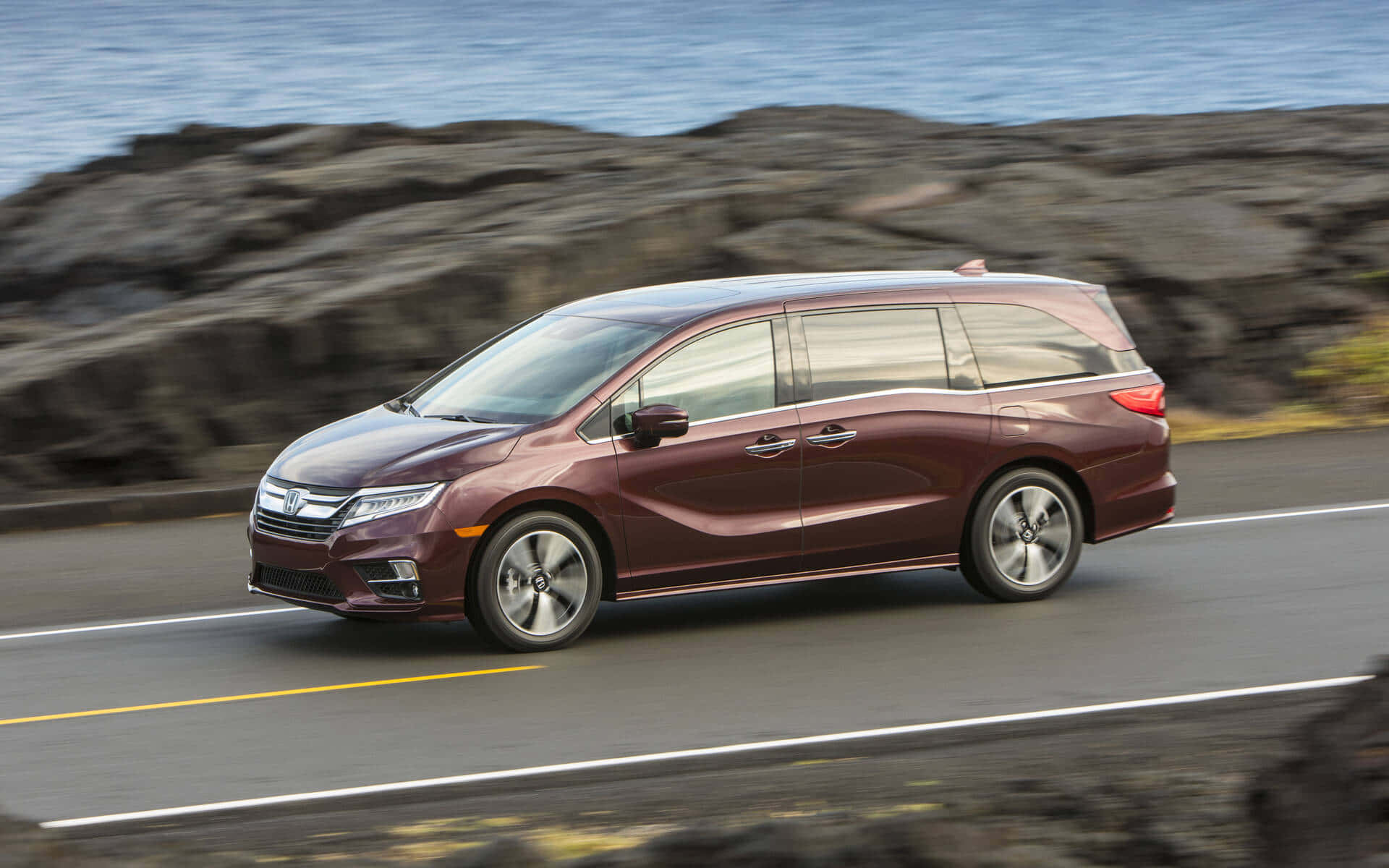 Honda Odyssey, maroon, coastal road, Full HD Desktop Wallpaper