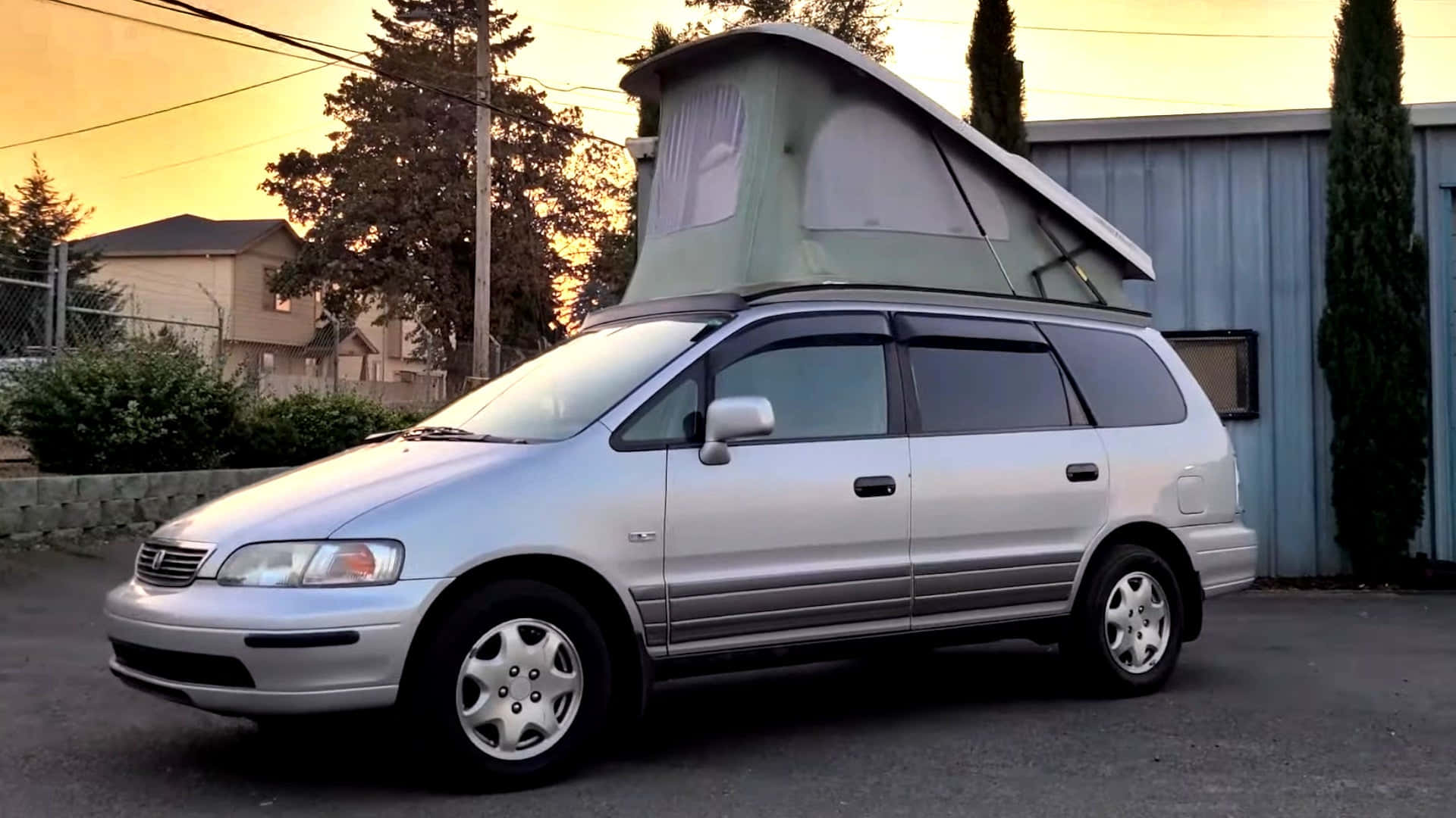 Honda Odyssey, silver, pop-up camper top, Full HD Desktop Wallpaper