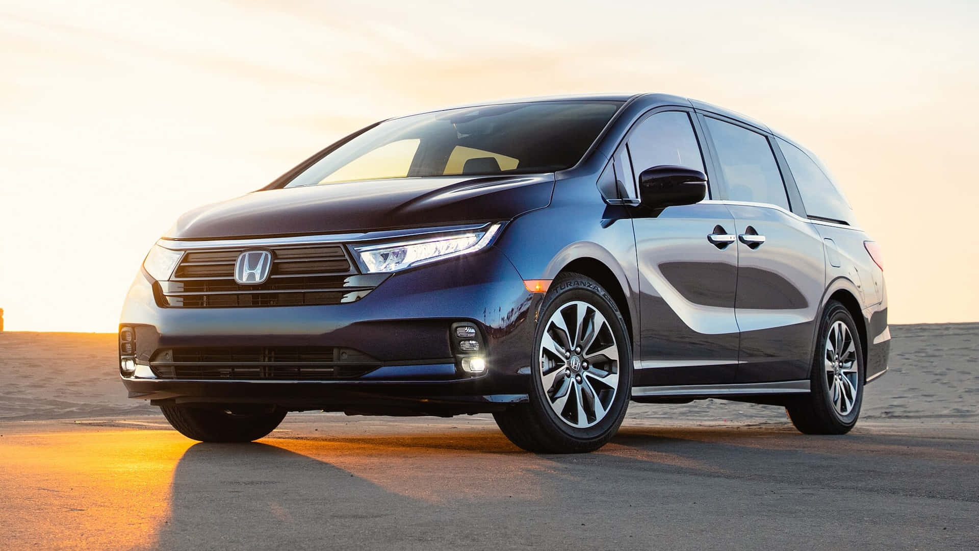 Honda Odyssey, blue, golden sunset, Full HD Desktop Wallpaper