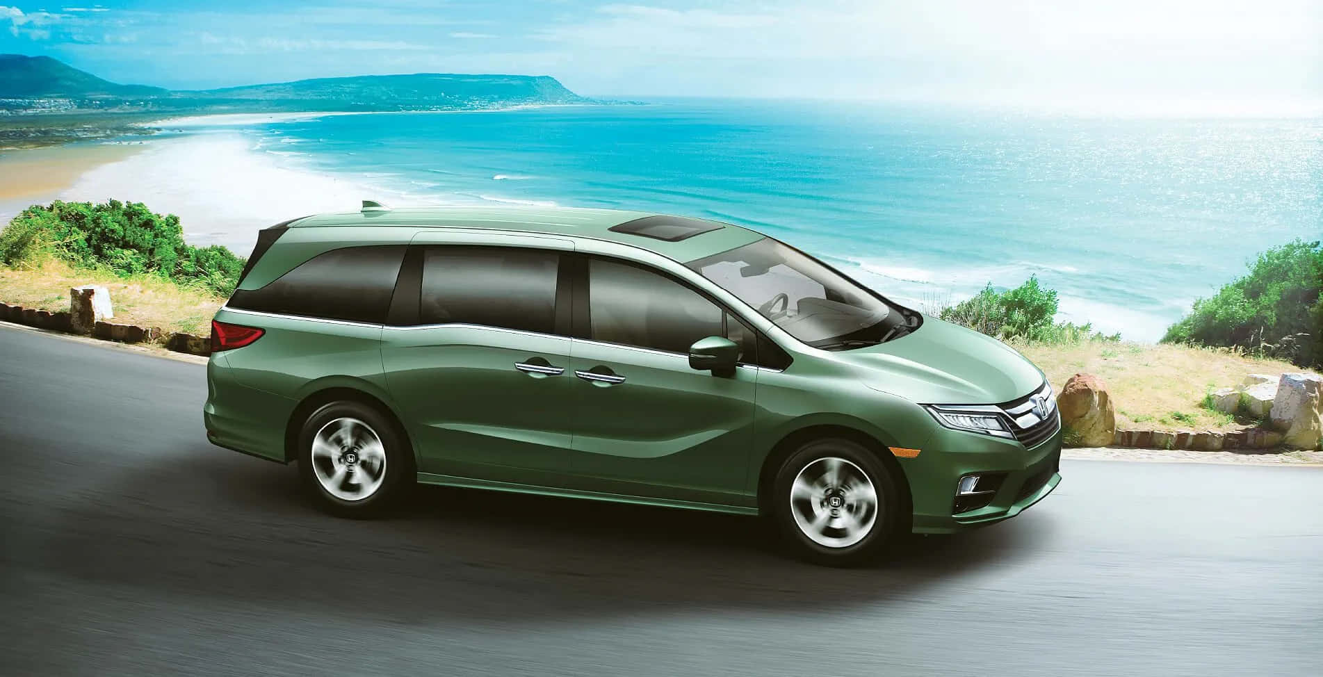 Honda Odyssey, green, coastal road, HD Desktop Wallpaper