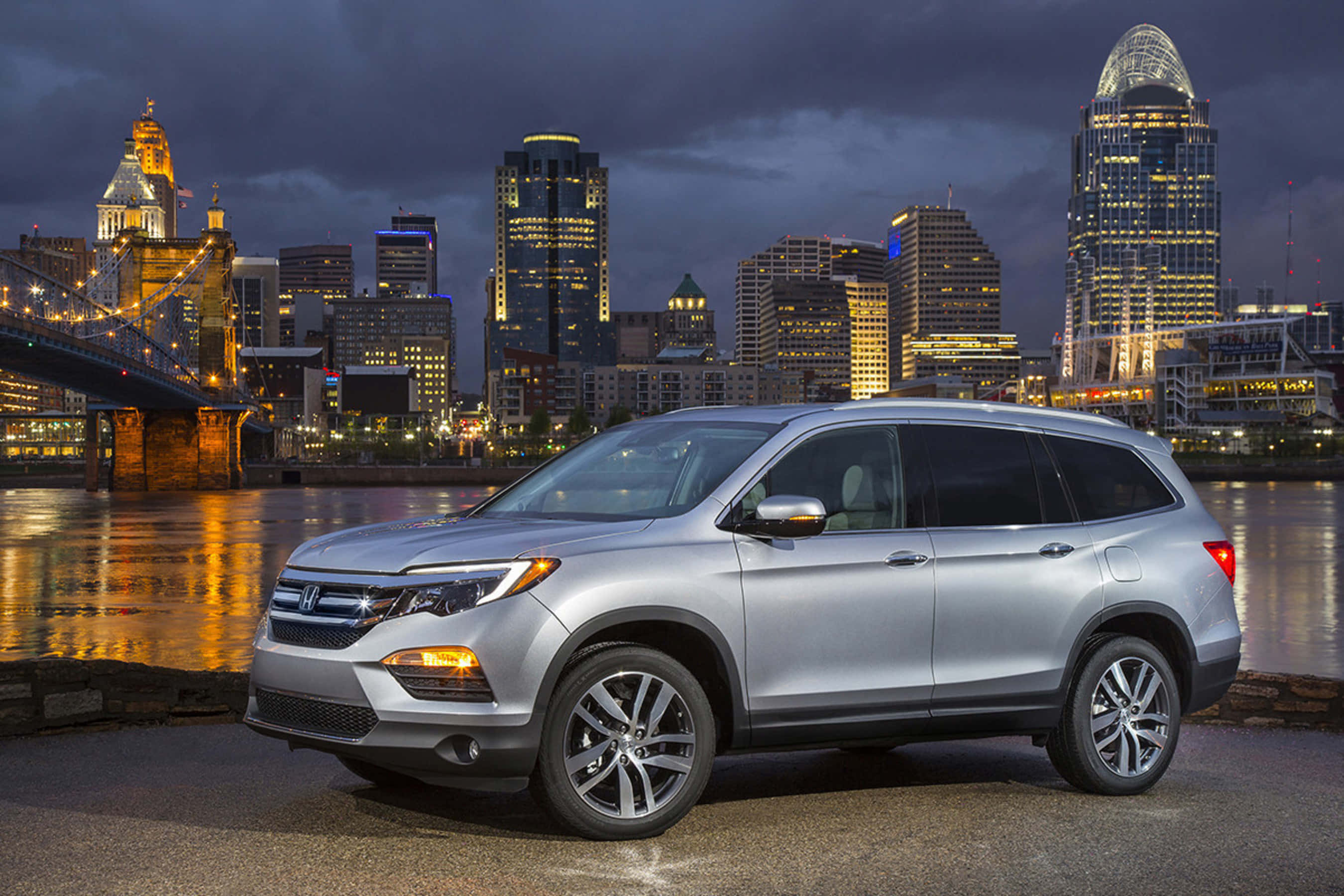 2021 Honda Pilot, silver, river, 2K Desktop Wallpaper