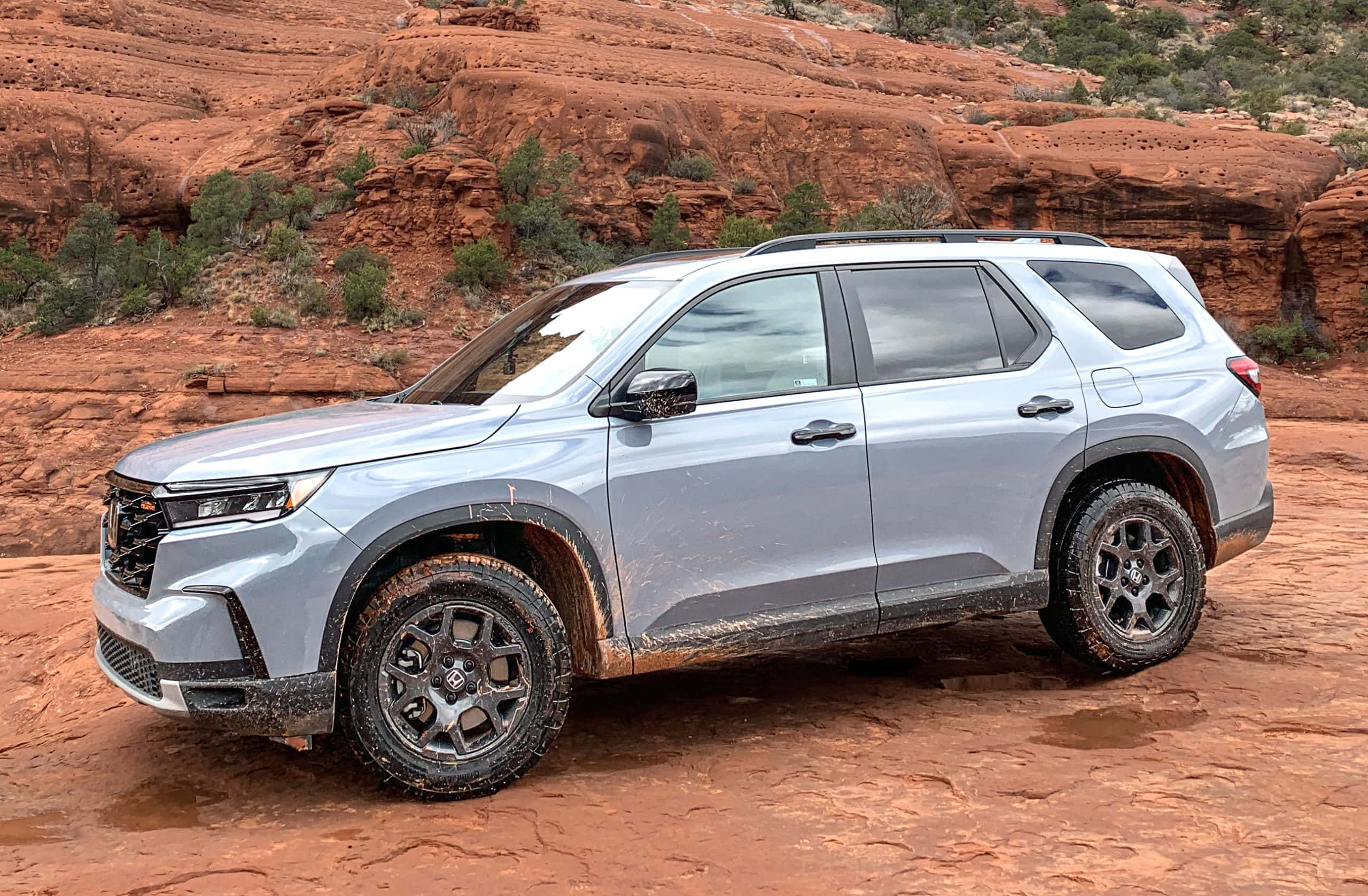 Honda Pilot, silver, mud, 2K Desktop Wallpaper