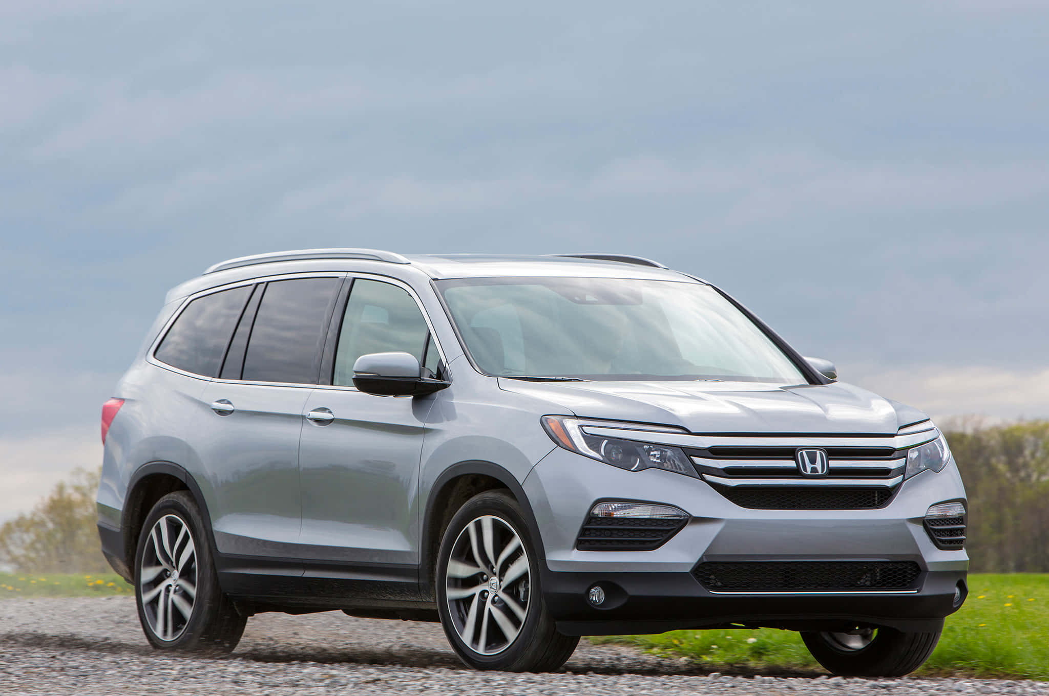 Honda Pilot, silver, gravel path, Full HD Desktop Wallpaper