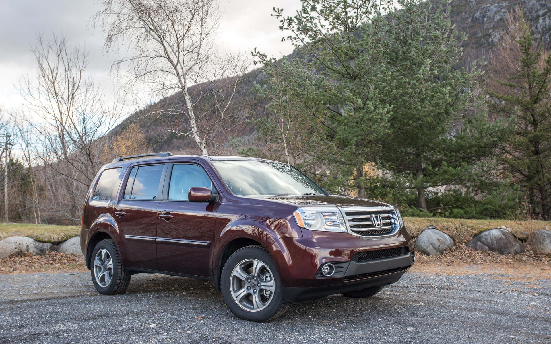 Honda Pilot, maroon, gravel, Full HD Desktop Wallpaper