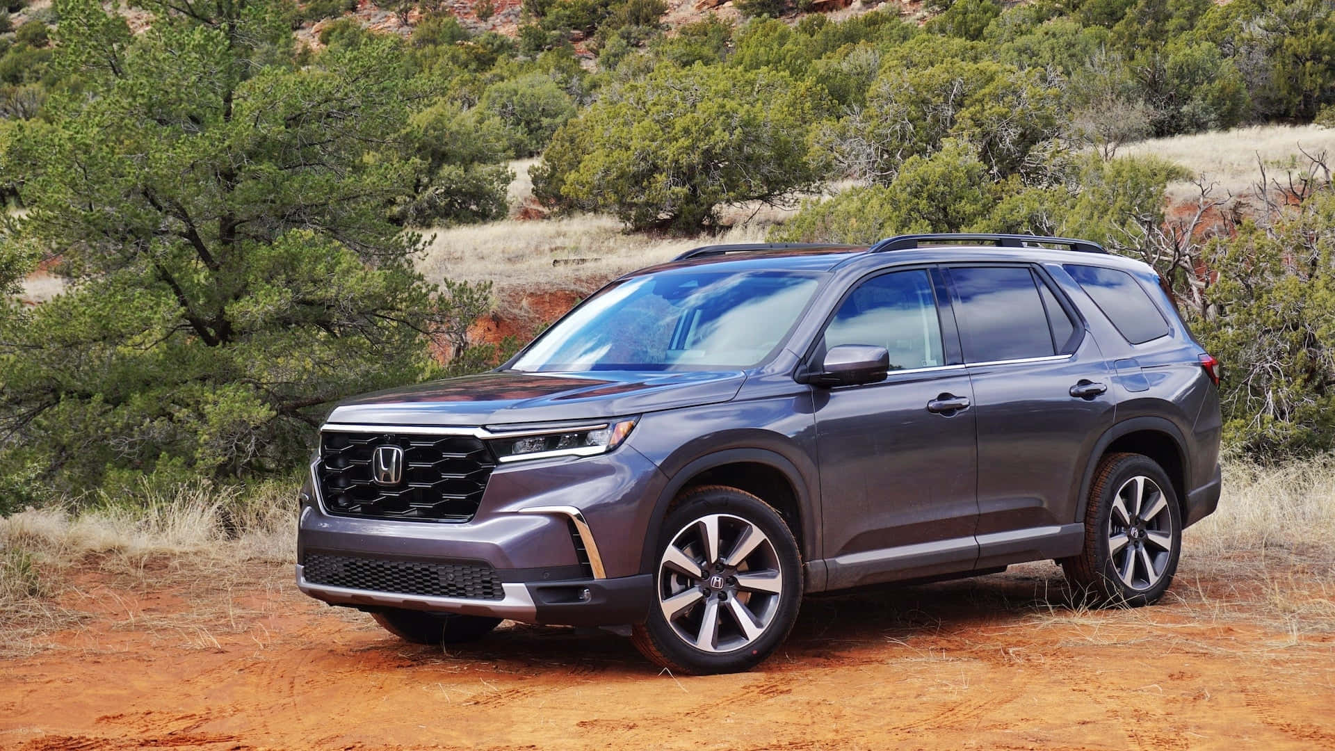 Honda Pilot, gray, reddish dirt trail, Full HD Desktop Wallpaper