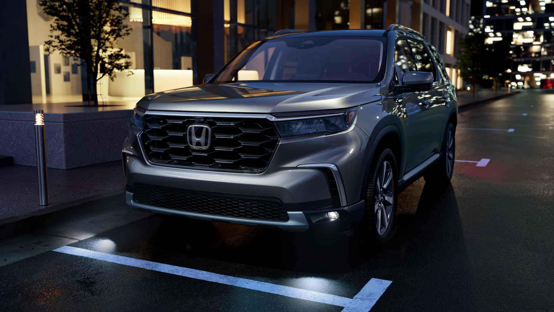 Honda Pilot, silver, night, Full HD Desktop Wallpaper