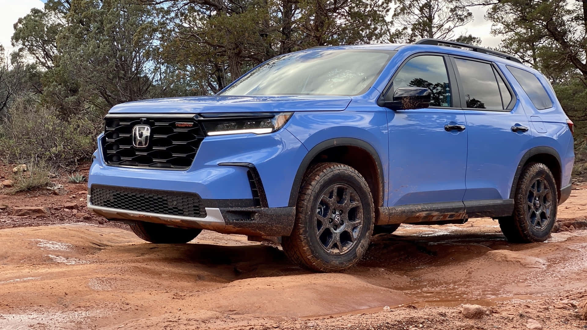 Honda Pilot, vibrant blue, black wheels, Full HD Desktop Wallpaper