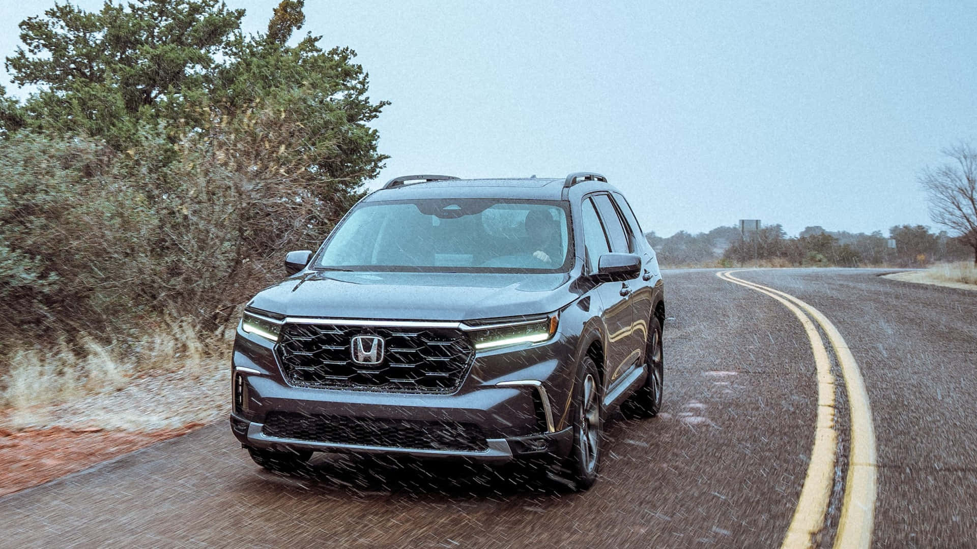 Honda Pilot, dark gray, desert road, Full HD Desktop Wallpaper