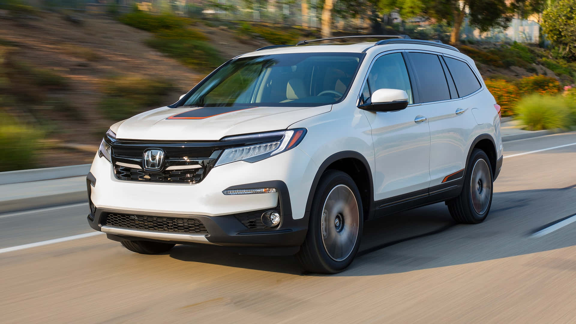 Honda Pilot, white, sunlit highway, Full HD Desktop Wallpaper
