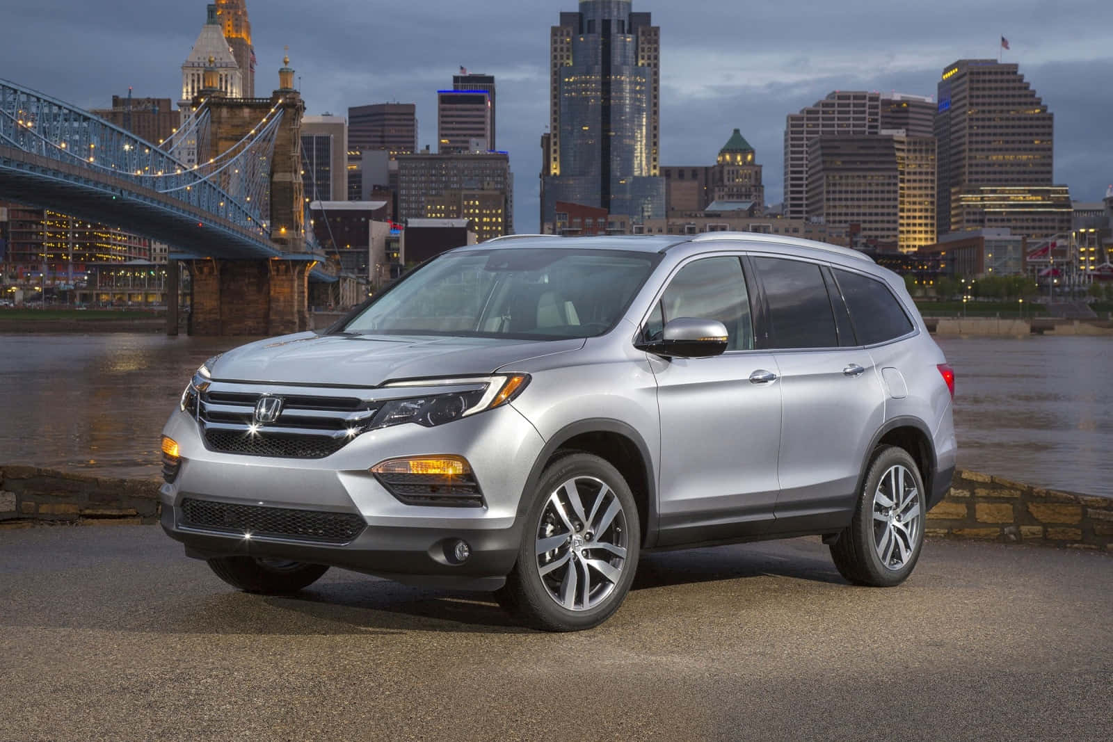 Honda Pilot, silver, river, HD Desktop Wallpaper