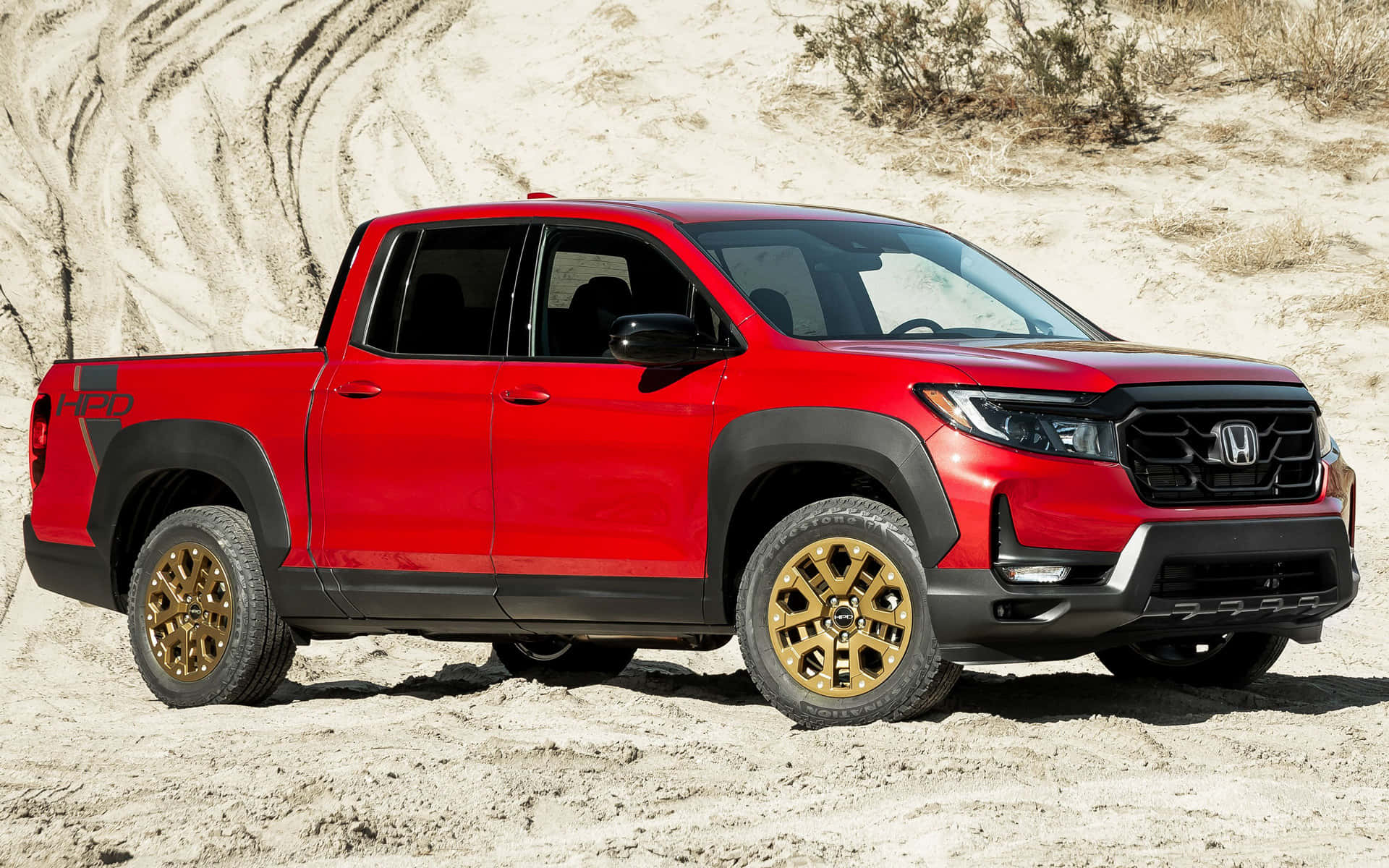 Honda Ridgeline, vibrant red, gold wheels, Full HD Desktop Wallpaper