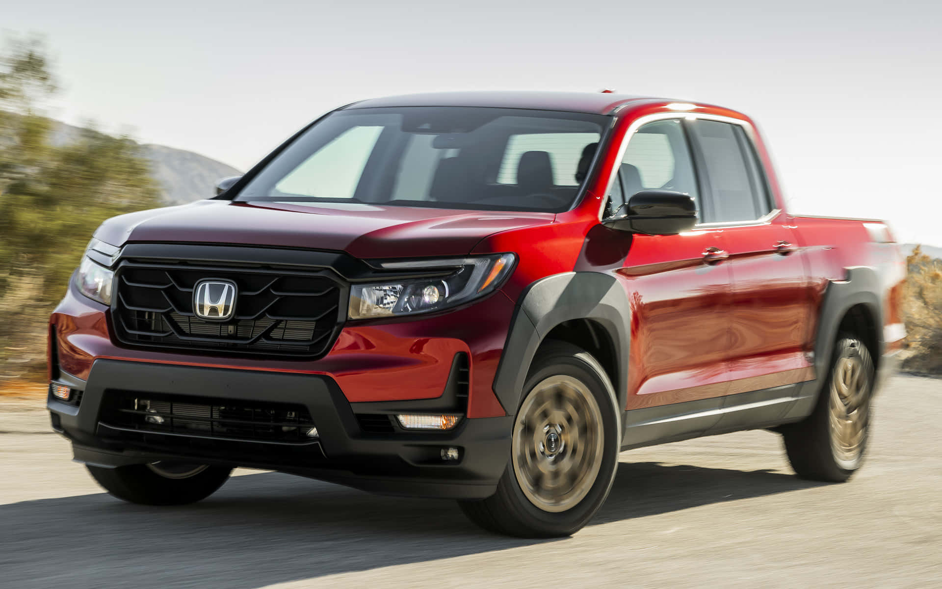 Honda Ridgeline, glossy red, desert road, Full HD Desktop Wallpaper
