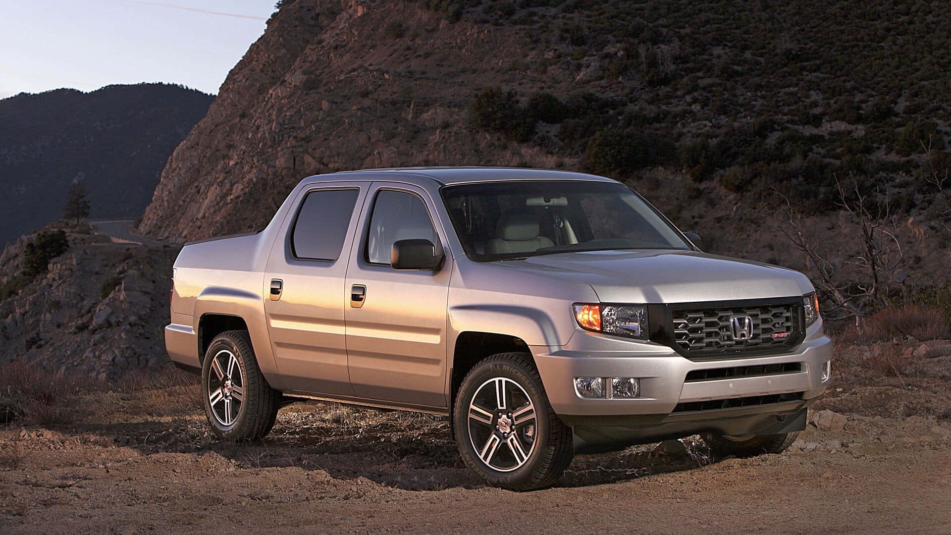 Honda Ridgeline, silver, dirt road, Full HD Desktop Wallpaper