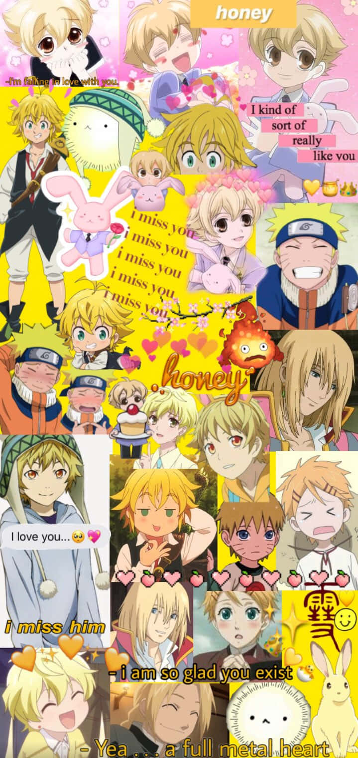 Honey Senpai, anime characters, pink yellow hearts, HD Phone Wallpaper