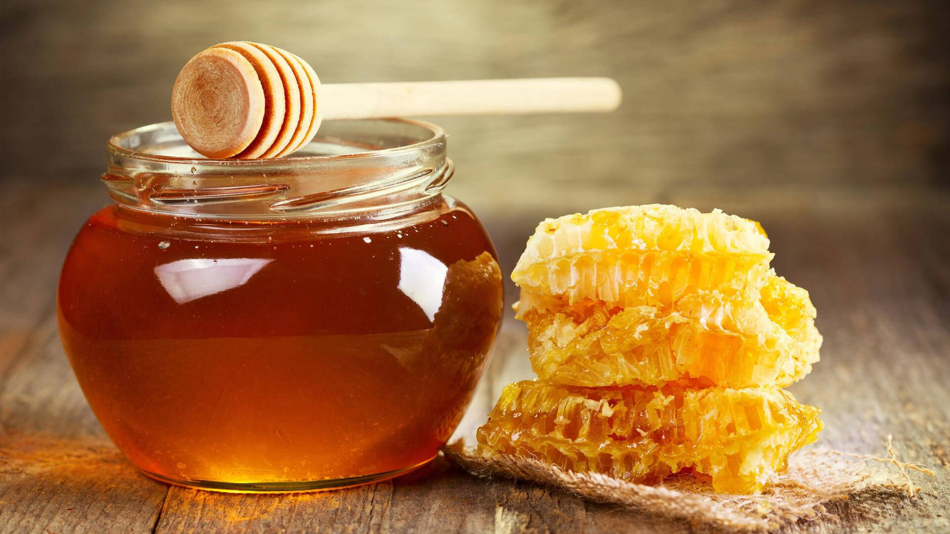 honey jar, honeycomb, glass jar, Full HD Desktop Wallpaper