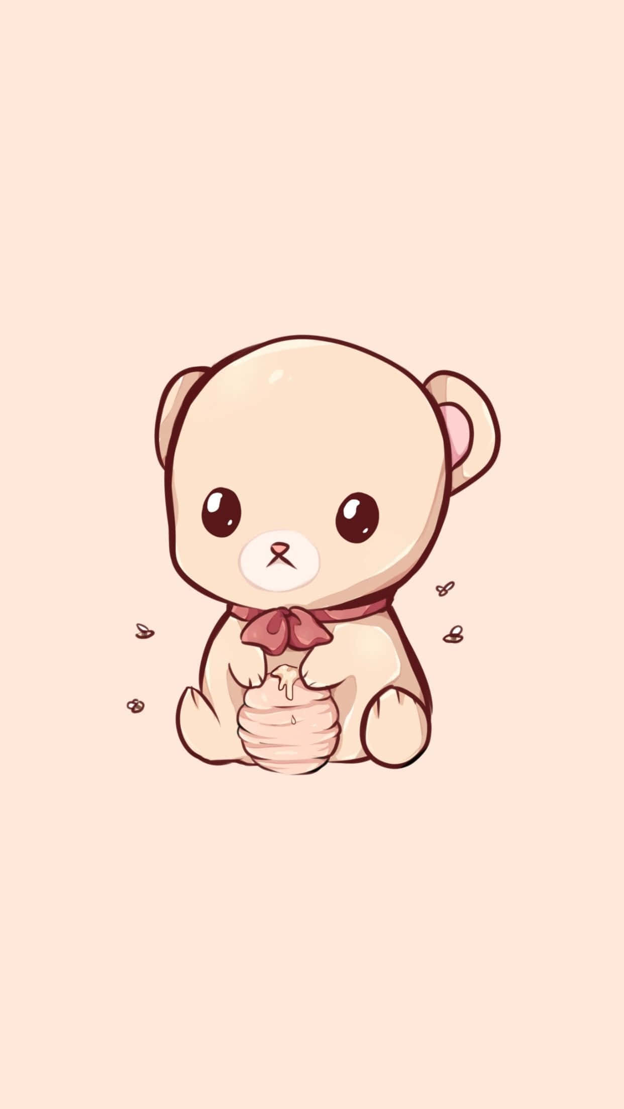cute cartoon bear, honeycomb, peach background, Full HD Phone Wallpaper