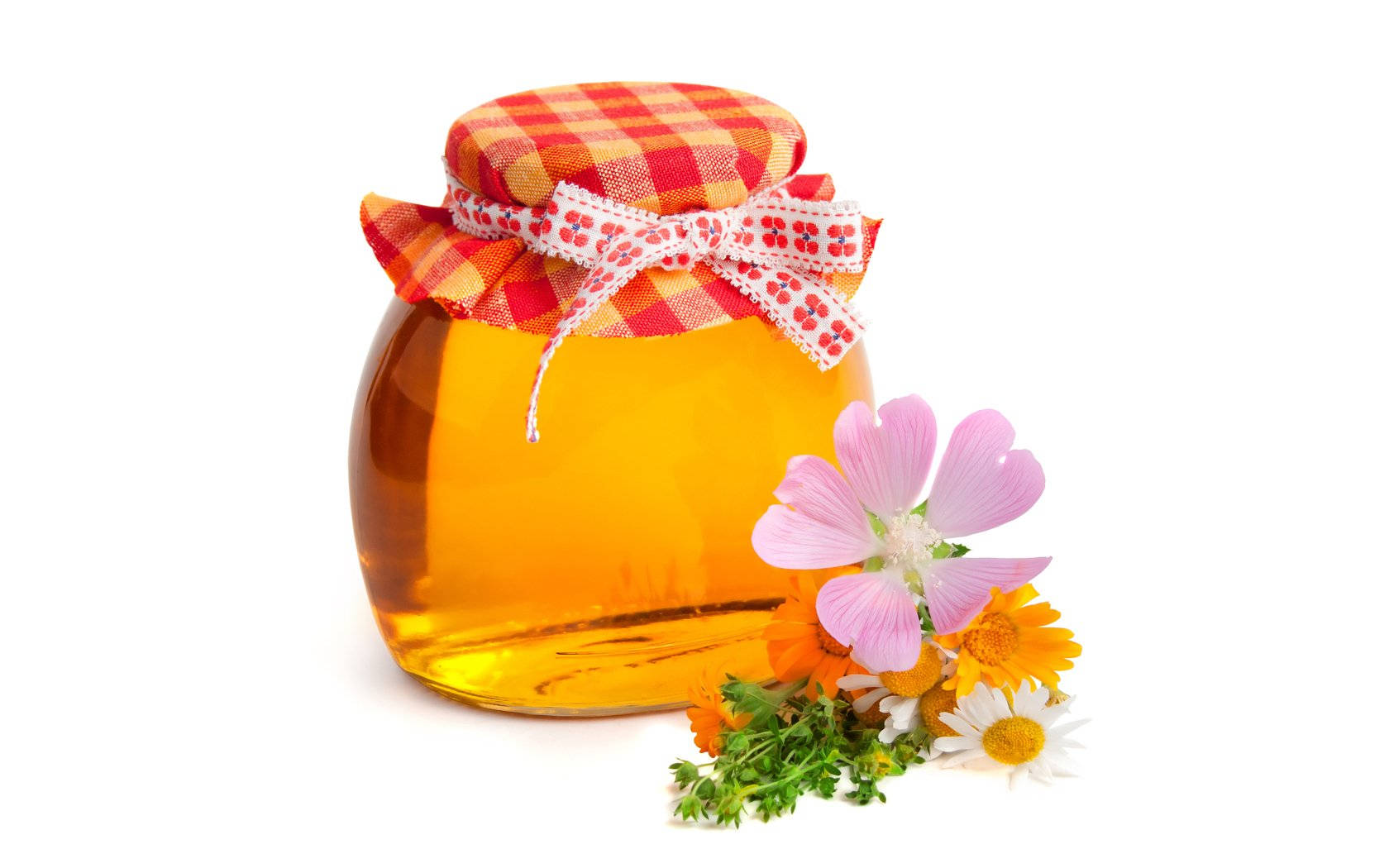 homely honey jar, golden honey, red plaid lid, HD Desktop Wallpaper