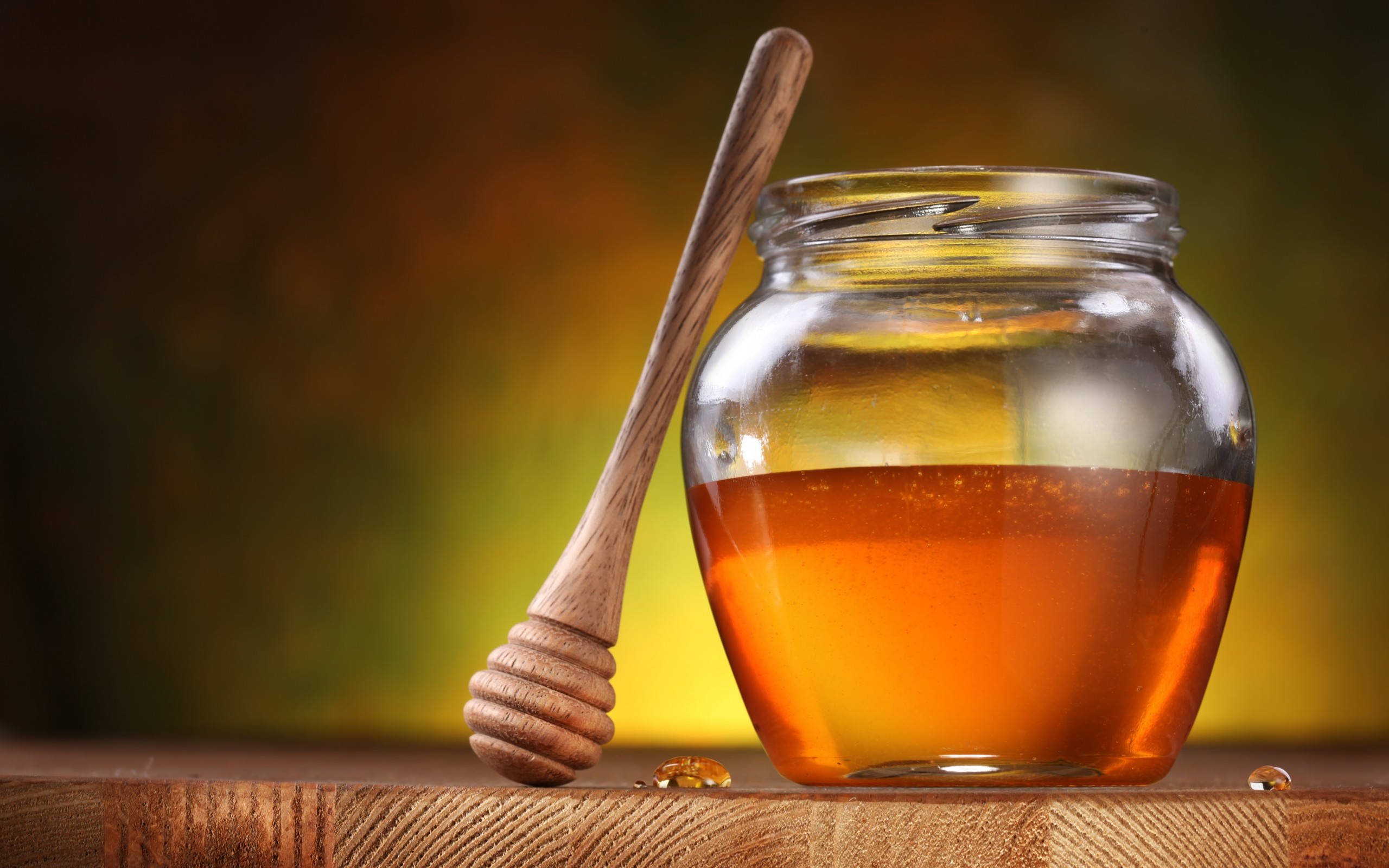 honey dipper, glass jar, golden honey, 2K Desktop Wallpaper