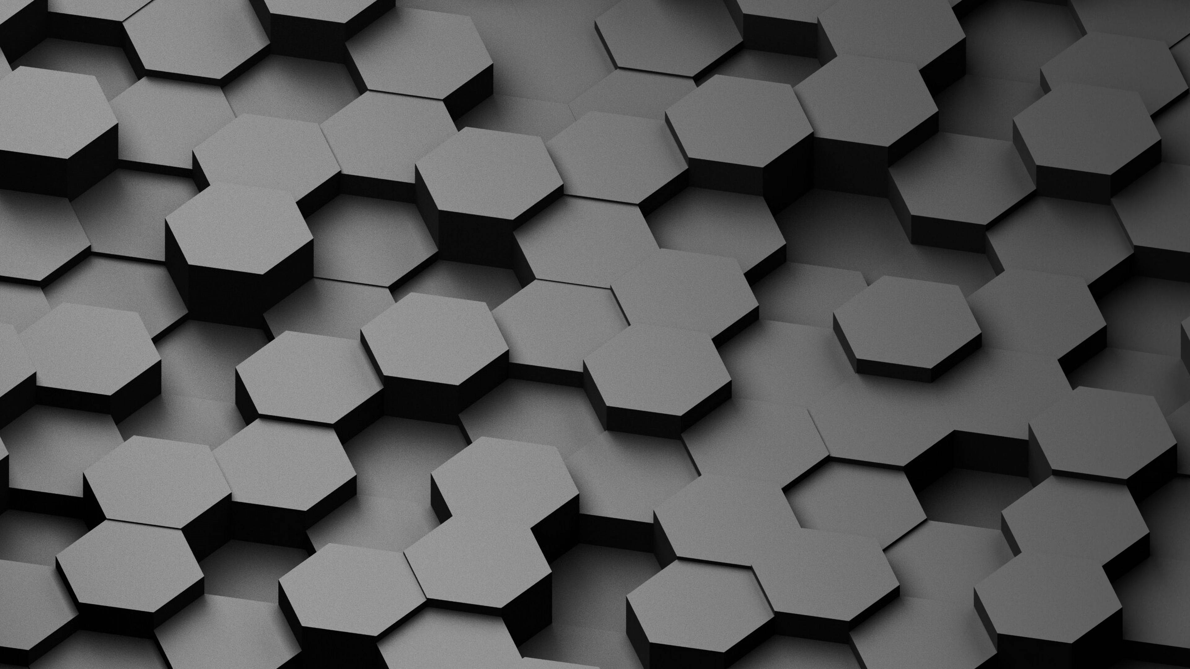 gray honeycomb tiles, dark gray hexagonal tile pattern, modern geometric texture, 4K Desktop Wallpaper