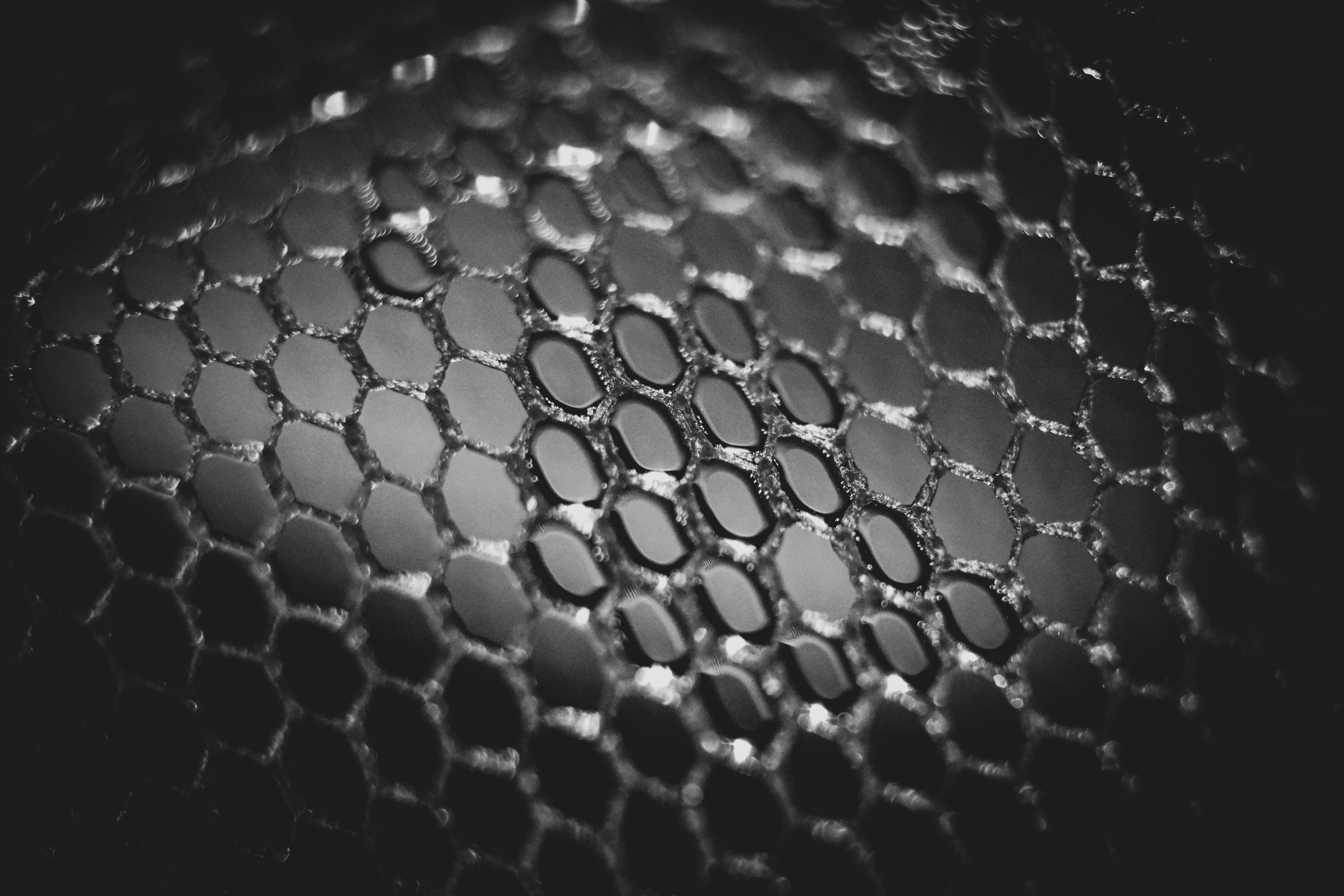 honeycomb pattern glass, hexagonal mesh texture, monochrome shot, 5K Desktop Wallpaper