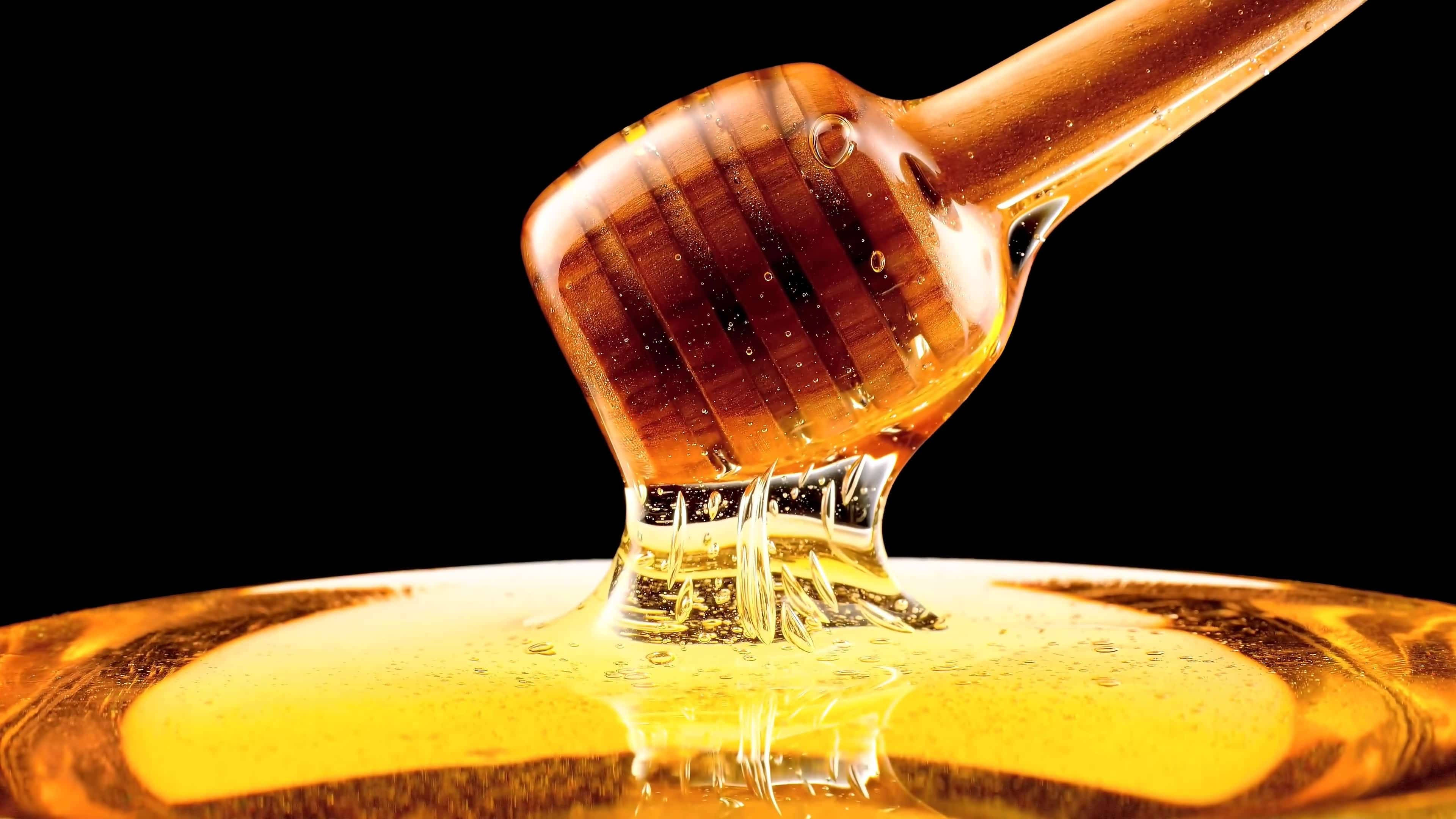 viscous and sticky honey dipper, golden honey, wooden dipper, 4K Desktop Wallpaper