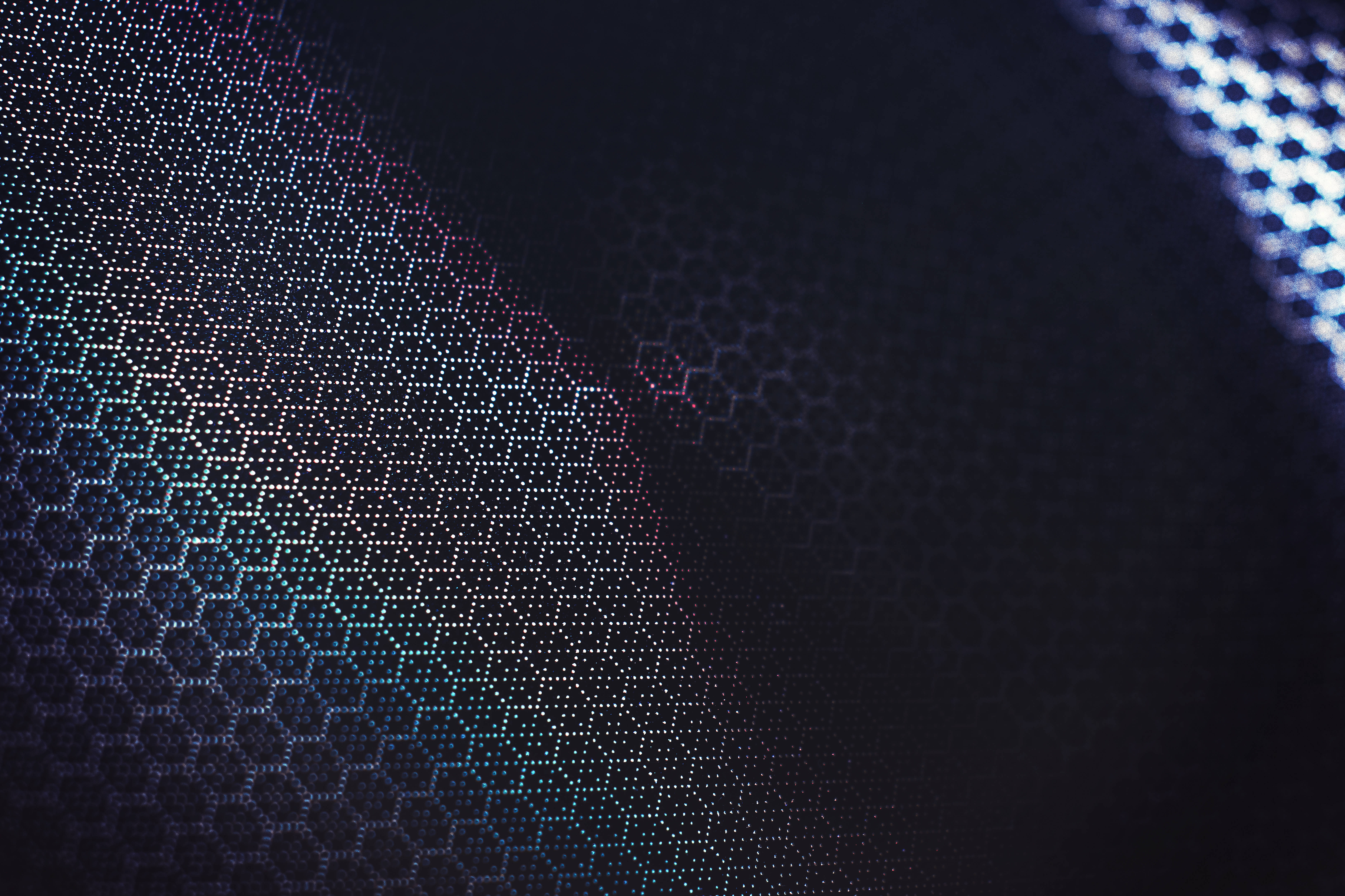 Honeycomb, dim lights, blue and purple dots, 5K Desktop Wallpaper