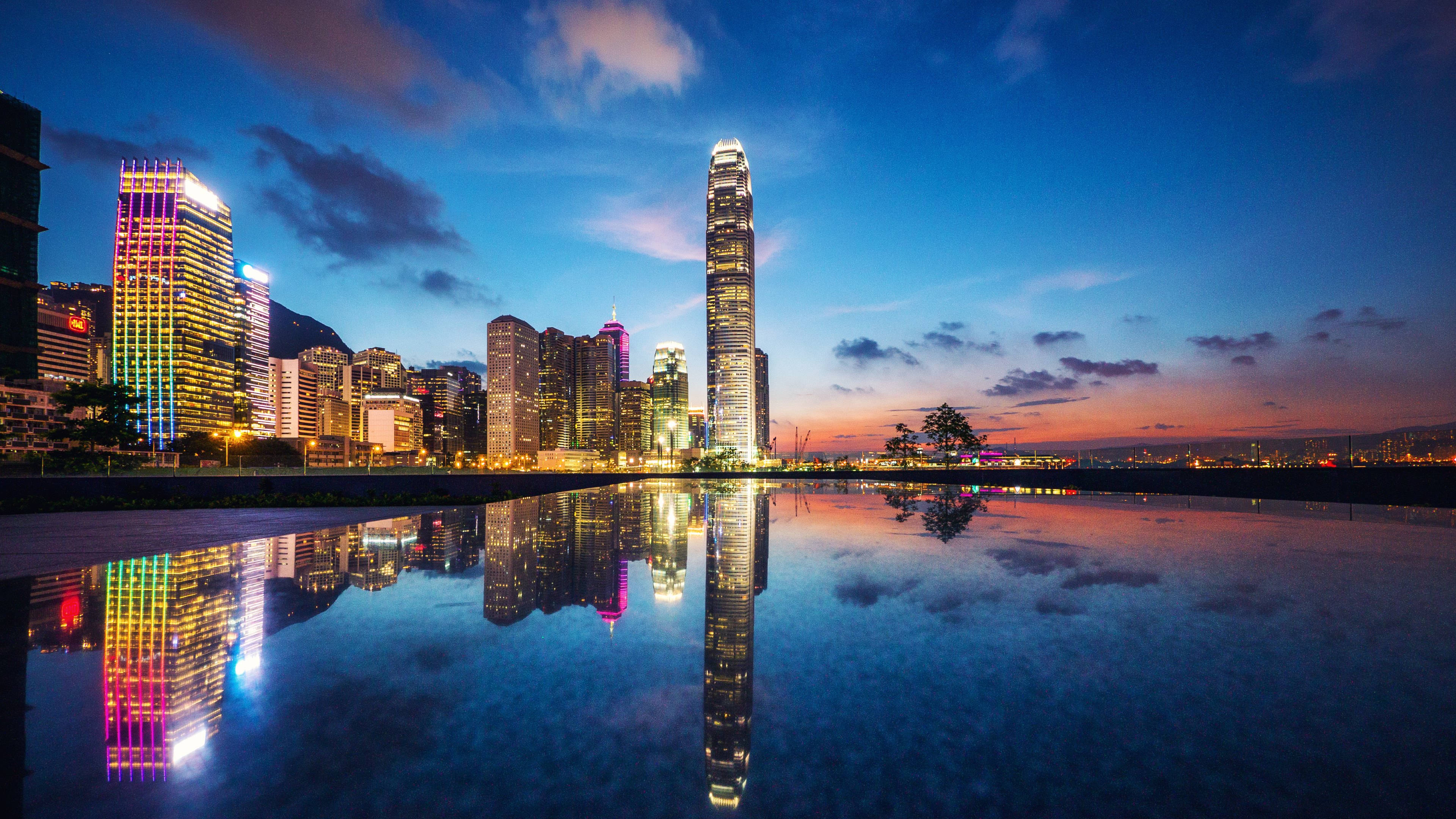 Hong Kong, sunset, cityscape, 4K Desktop Wallpaper